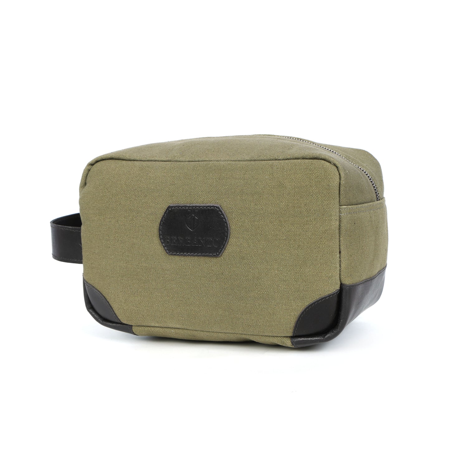 Berbanto Urban Voyager Dopp Kit – Olive Canvas & Black Leather Travel Toiletry Bag