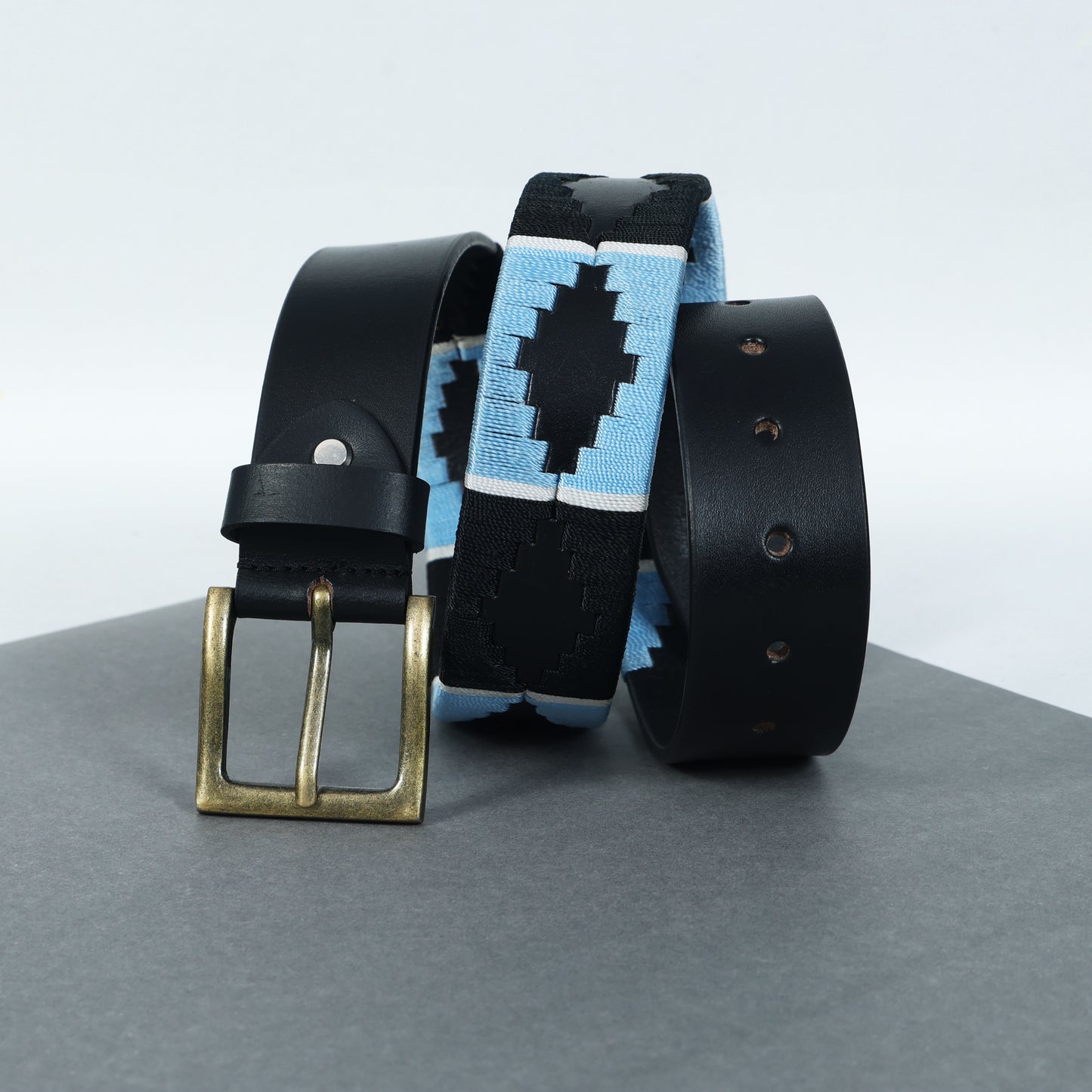 Polo Woven Black Leather Belt – Handcrafted Argentinian-Inspired Embroidered Belt with Golden Buckle