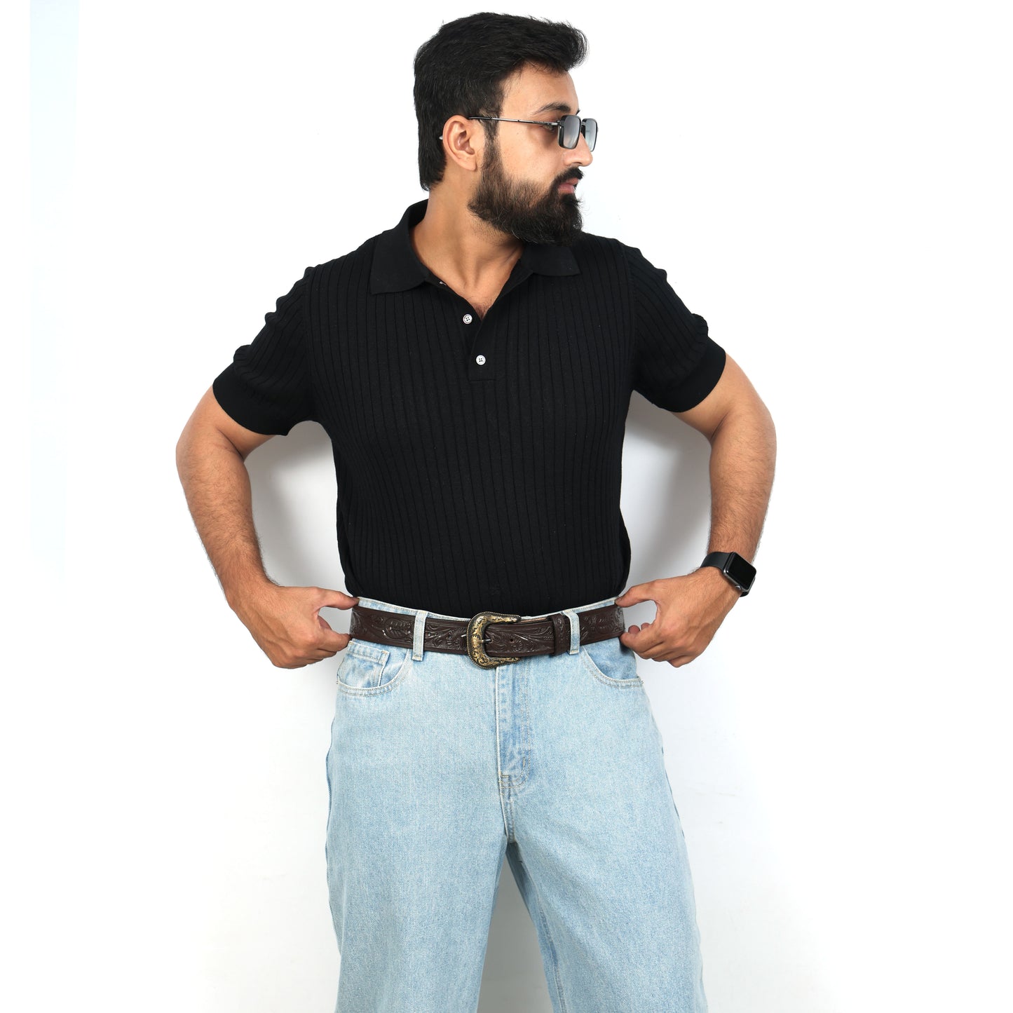 Berbanto Dark Brown Leather Western Belt with Western Engraved Brass Buckle + Free Antique Plain Buckle