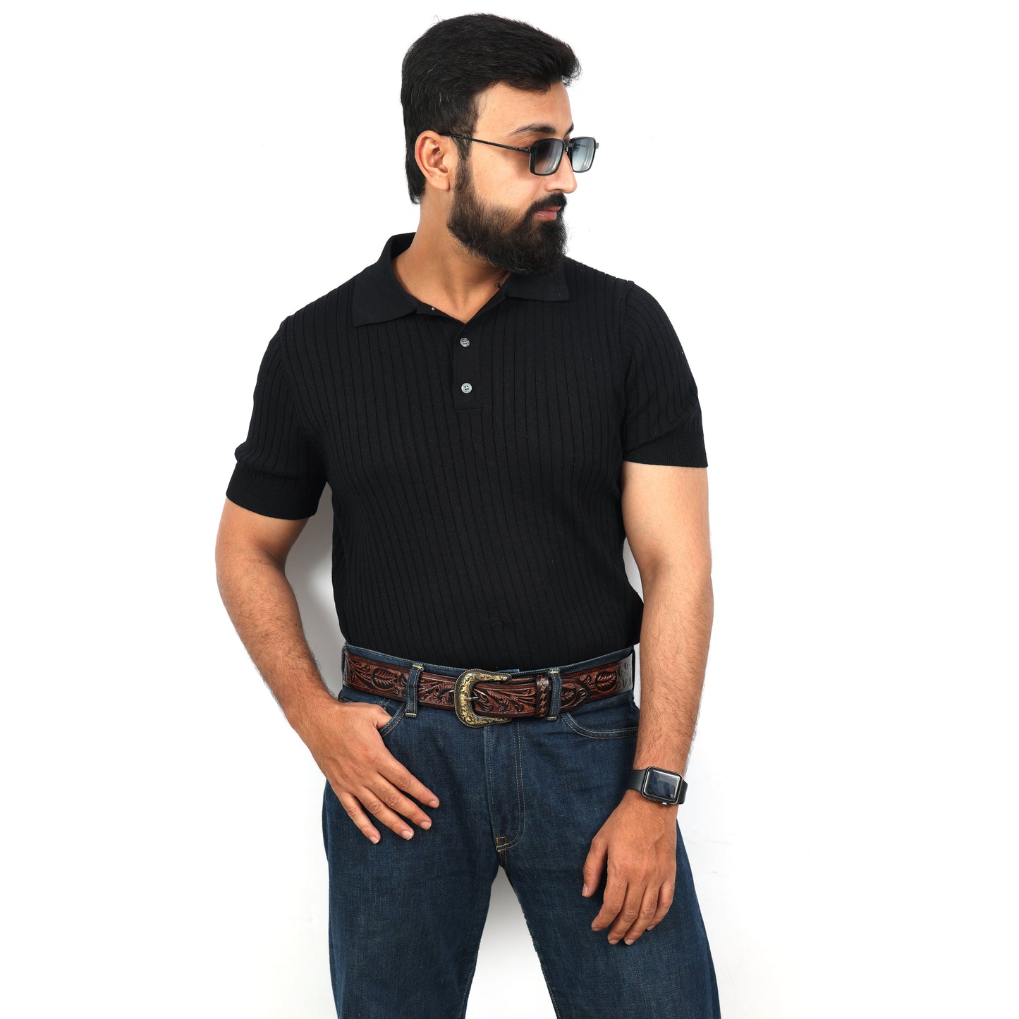 Berbanto Two Tone Brown Leather Western Belt with Western Engraved Brass Buckle + Free Antique Plain Buckle