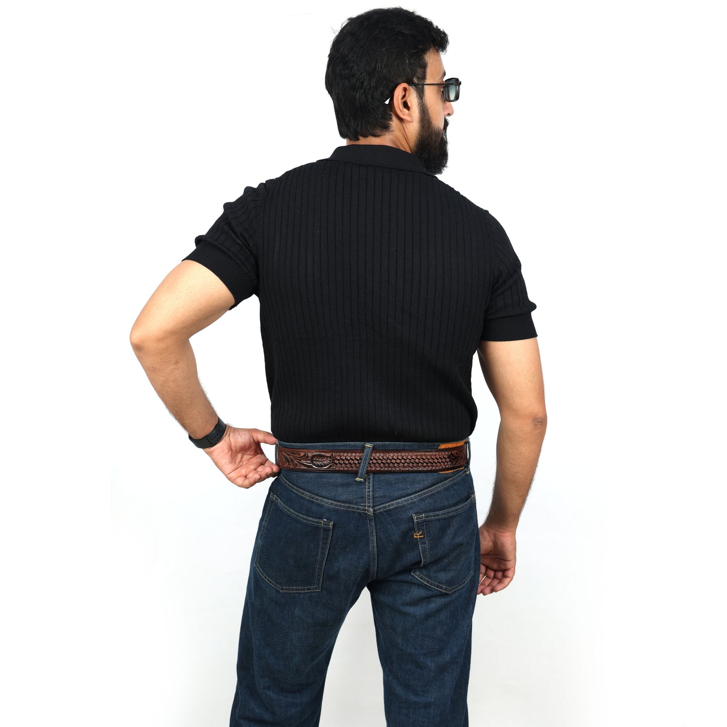 Berbanto Two Tone Brown Leather Western Belt with Western Engraved Silver Buckle + Free Antique Plain Buckle