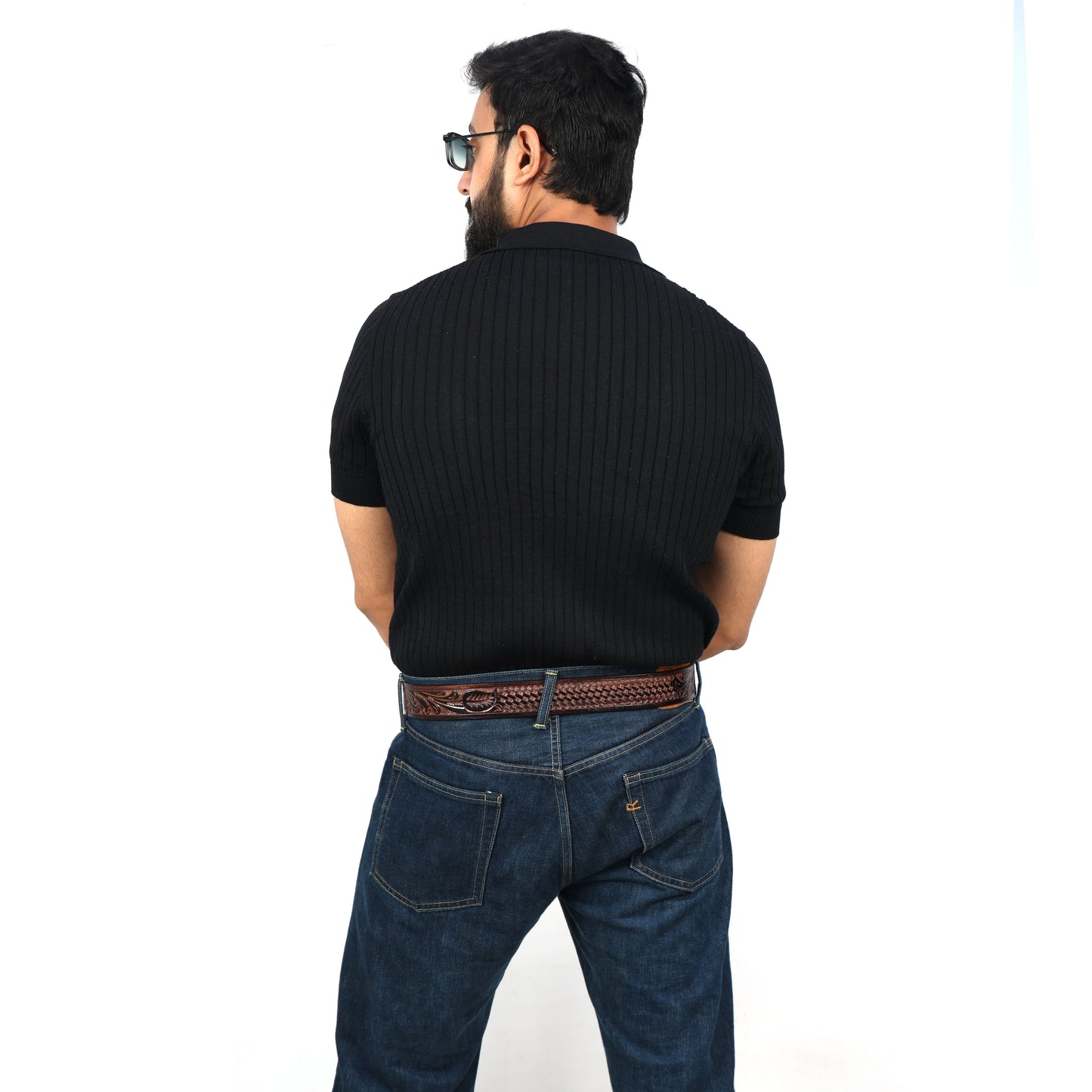Berbanto Two Tone Brown Leather Western Belt with Western Engraved Black Buckle + Free Antique Plain Buckle