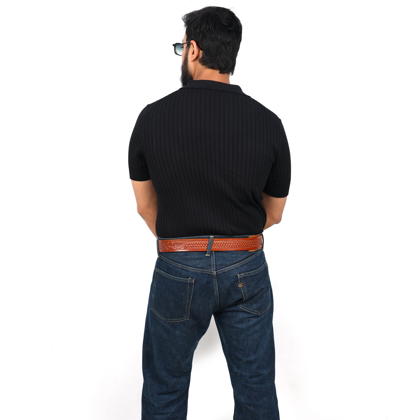 Berbanto Two Tone Tan Leather Western Belt with Western Engraved Black Buckle + Free Antique Plain Buckle