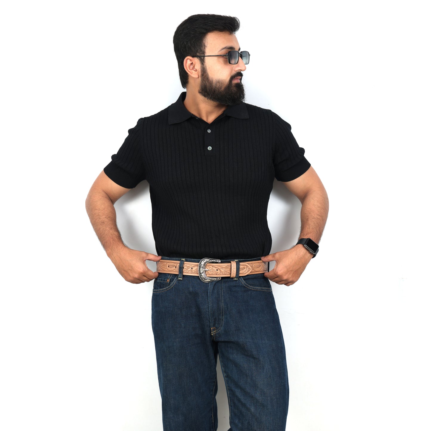 Berbanto Natural Leather Western Belt with Western Engraved Rustic Silver Buckle + Free Antique Plain Buckle