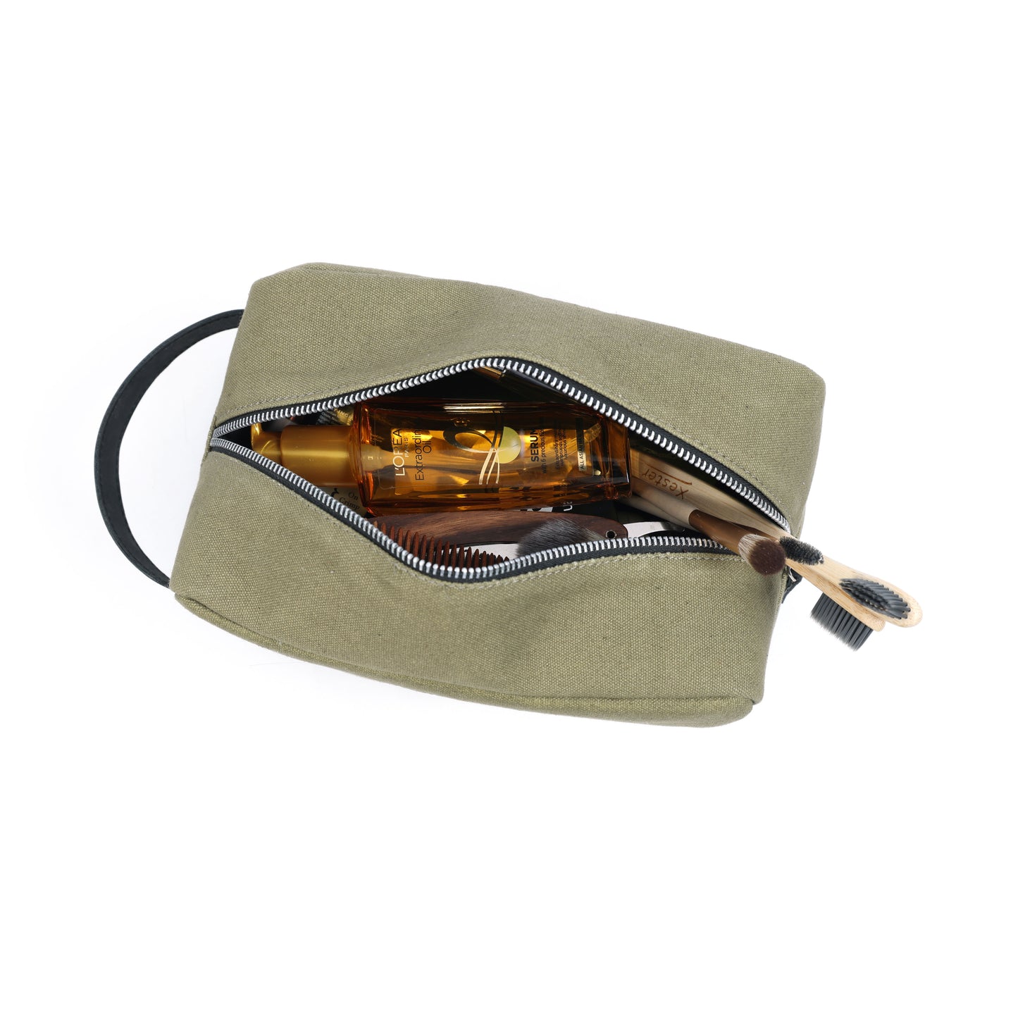 Berbanto Urban Voyager Dopp Kit – Olive Canvas & Black Leather Travel Toiletry Bag