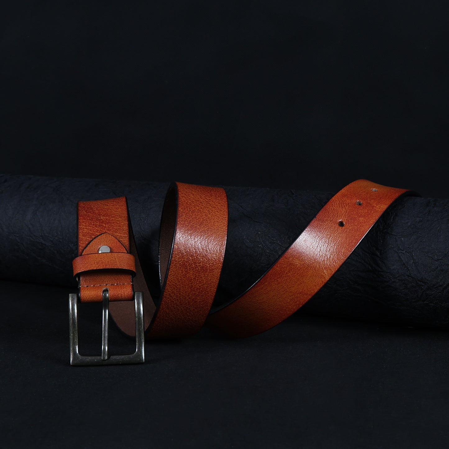 Tan Hand-Painted Leather Belt - Distressed with Antique Buckle