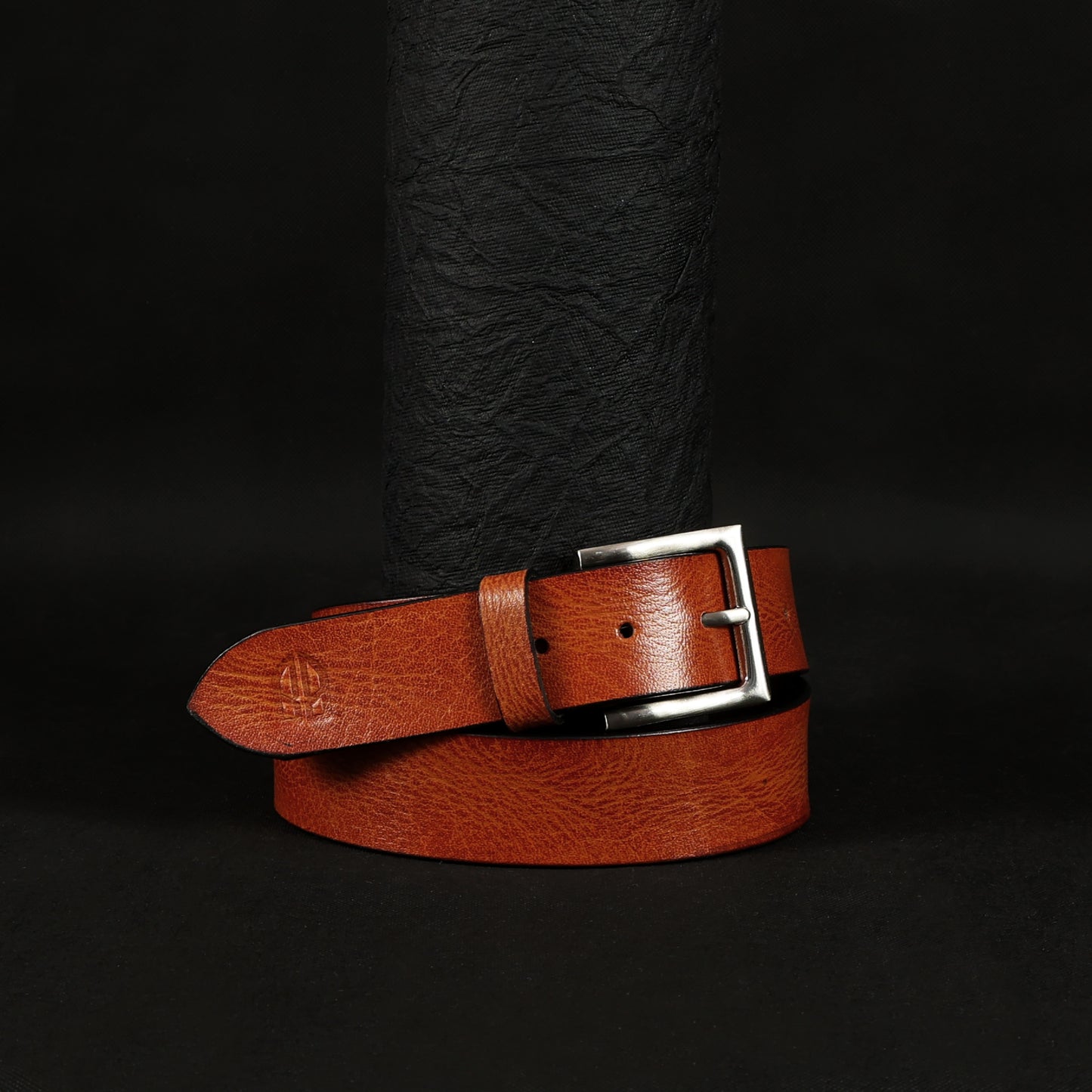 Tan Hand-Painted Leather Belt - Distressed with Silver Buckle