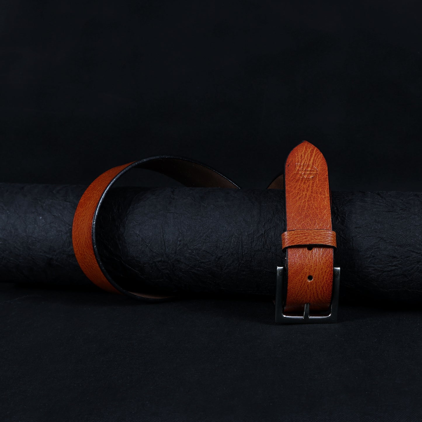 Tan Hand-Painted Leather Belt - Tree Pattern with Antique Buckle