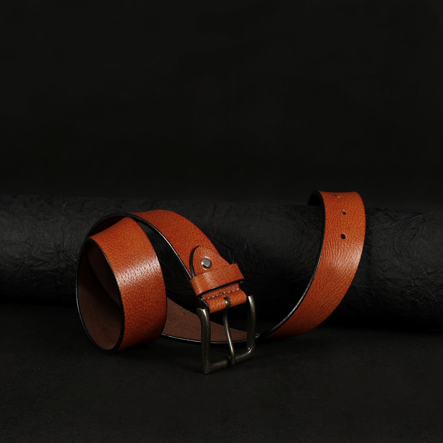 Tan Hand-Painted Leather Belt - Tree Pattern with Antique Buckle
