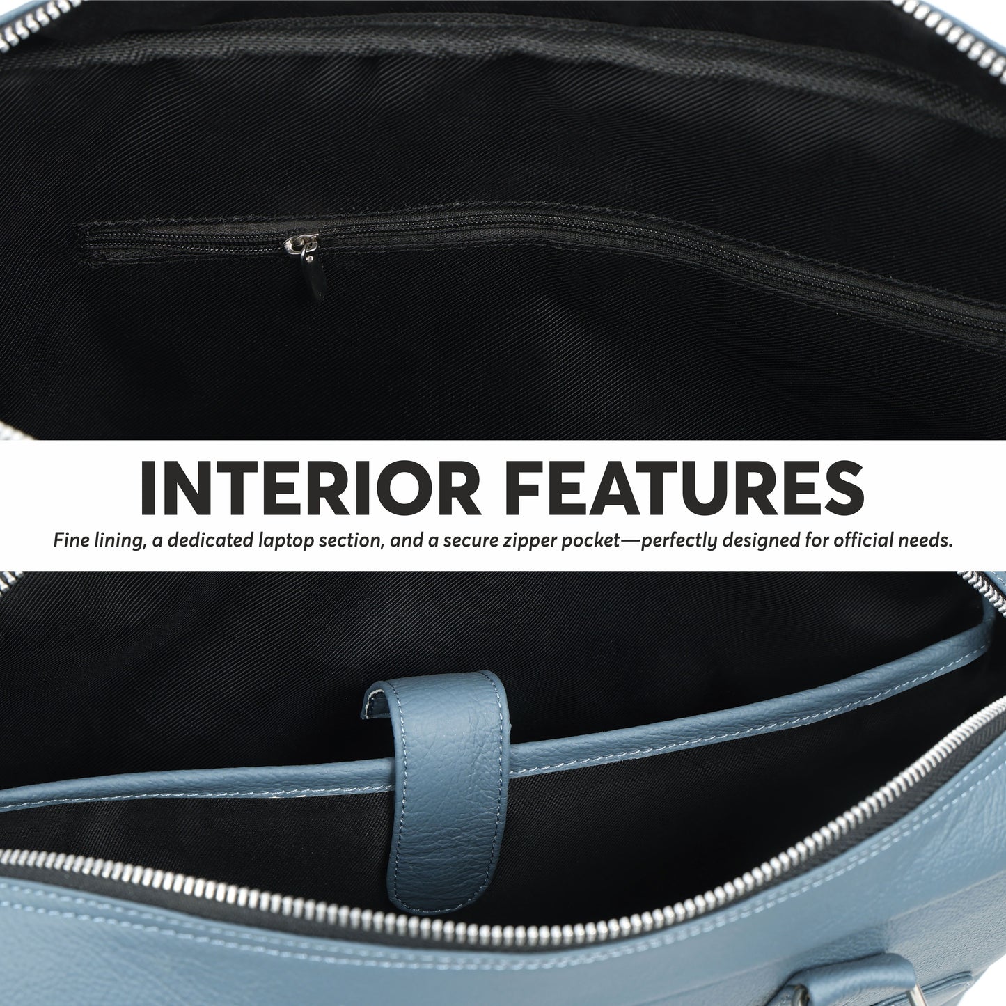 Steel-Blue Full-Grain Leather Laptop Bag