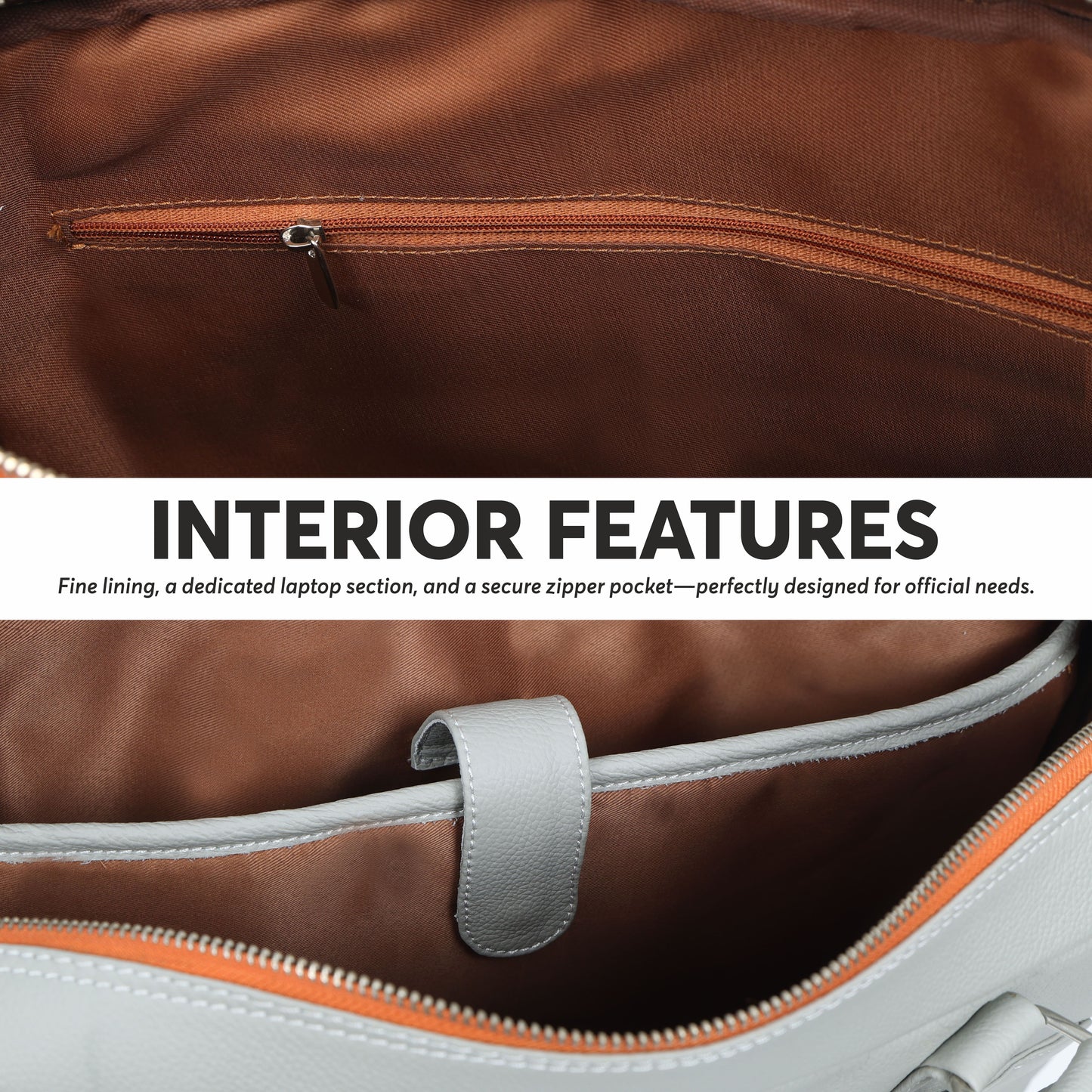 Beige Full-Grain Leather Laptop Bag