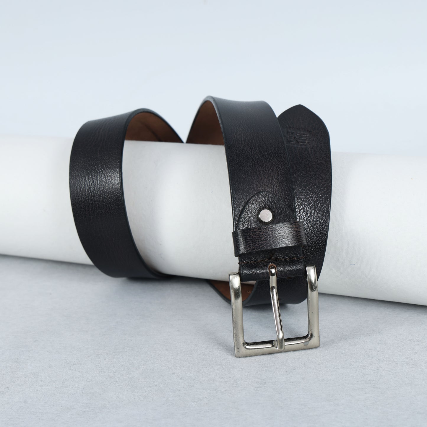 Black Hand-Painted Leather Belt - Distressed with Silver Buckle