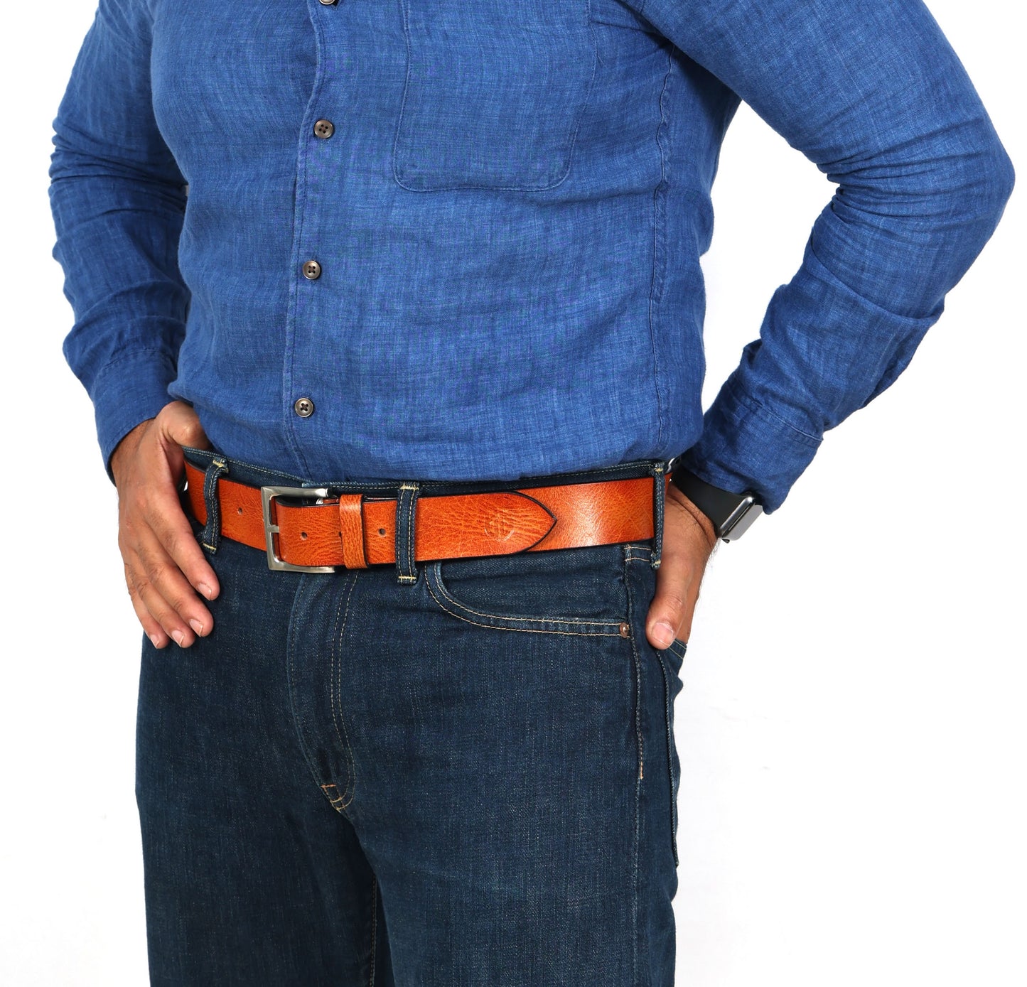 Tan Hand-Painted Leather Belt - Distressed with Silver Buckle
