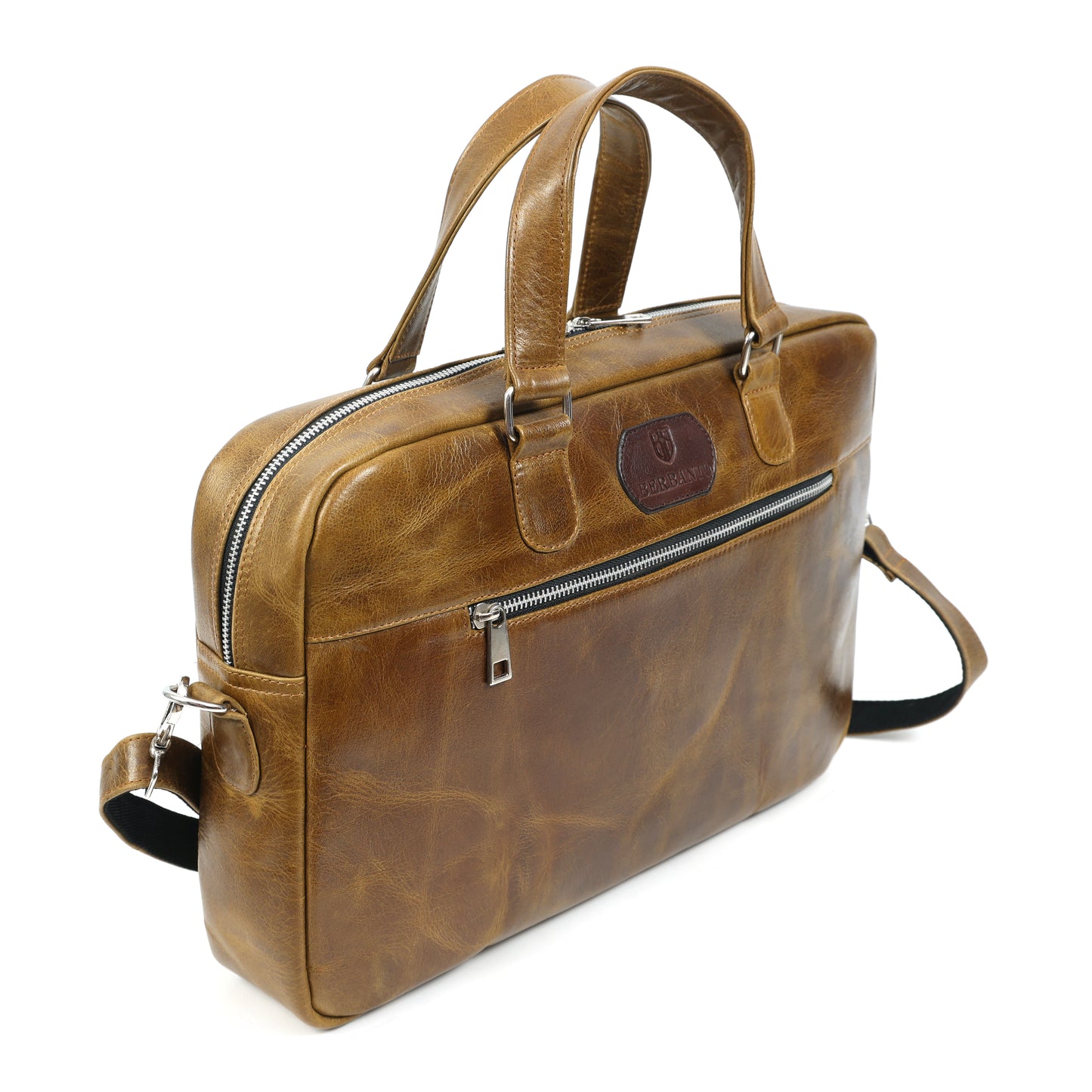 Tan Full-Grain Crunch Leather Laptop Bag