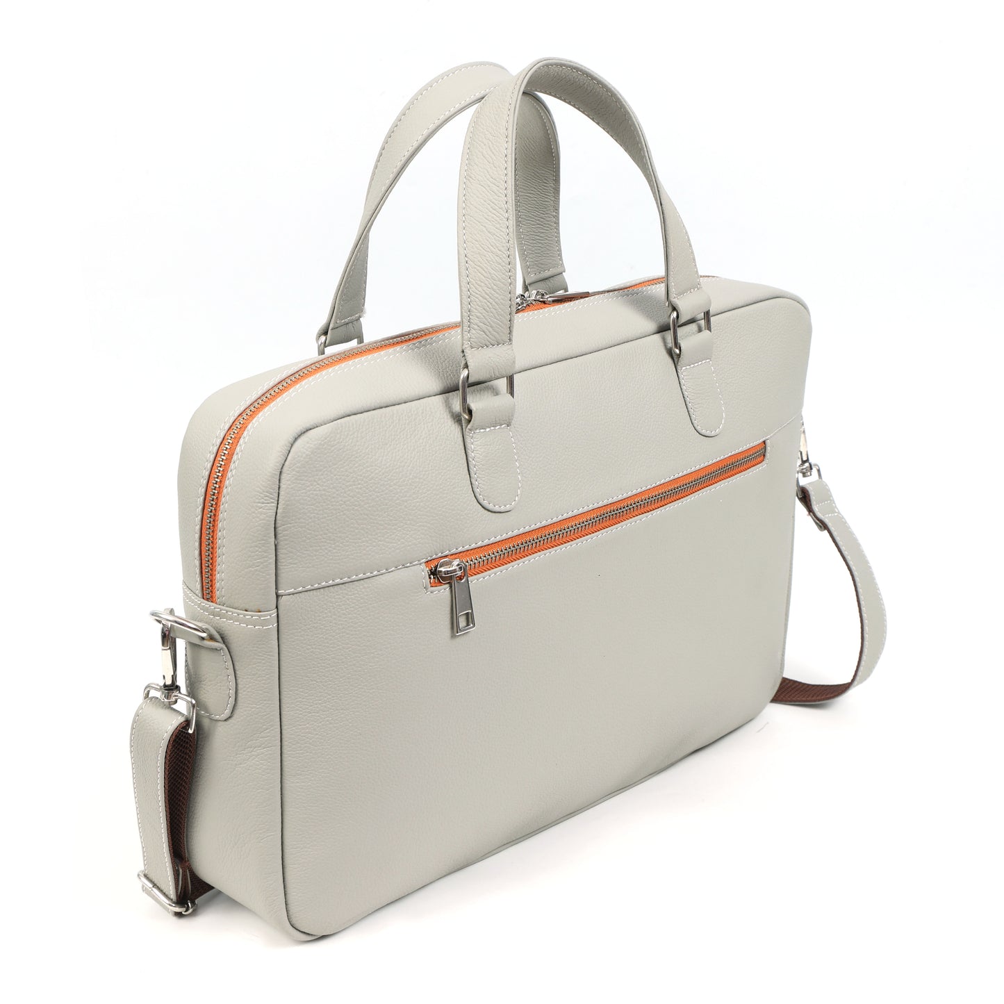 Beige Full-Grain Leather Laptop Bag