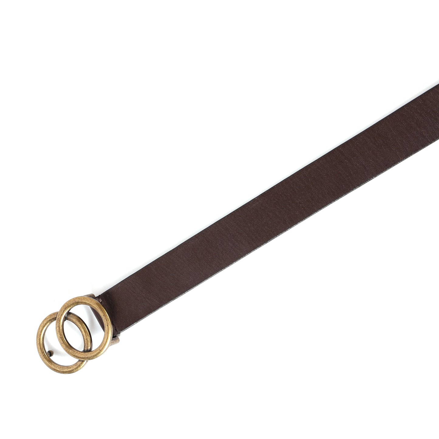 Brown Leather Belt for Women with Round Antique Buckle