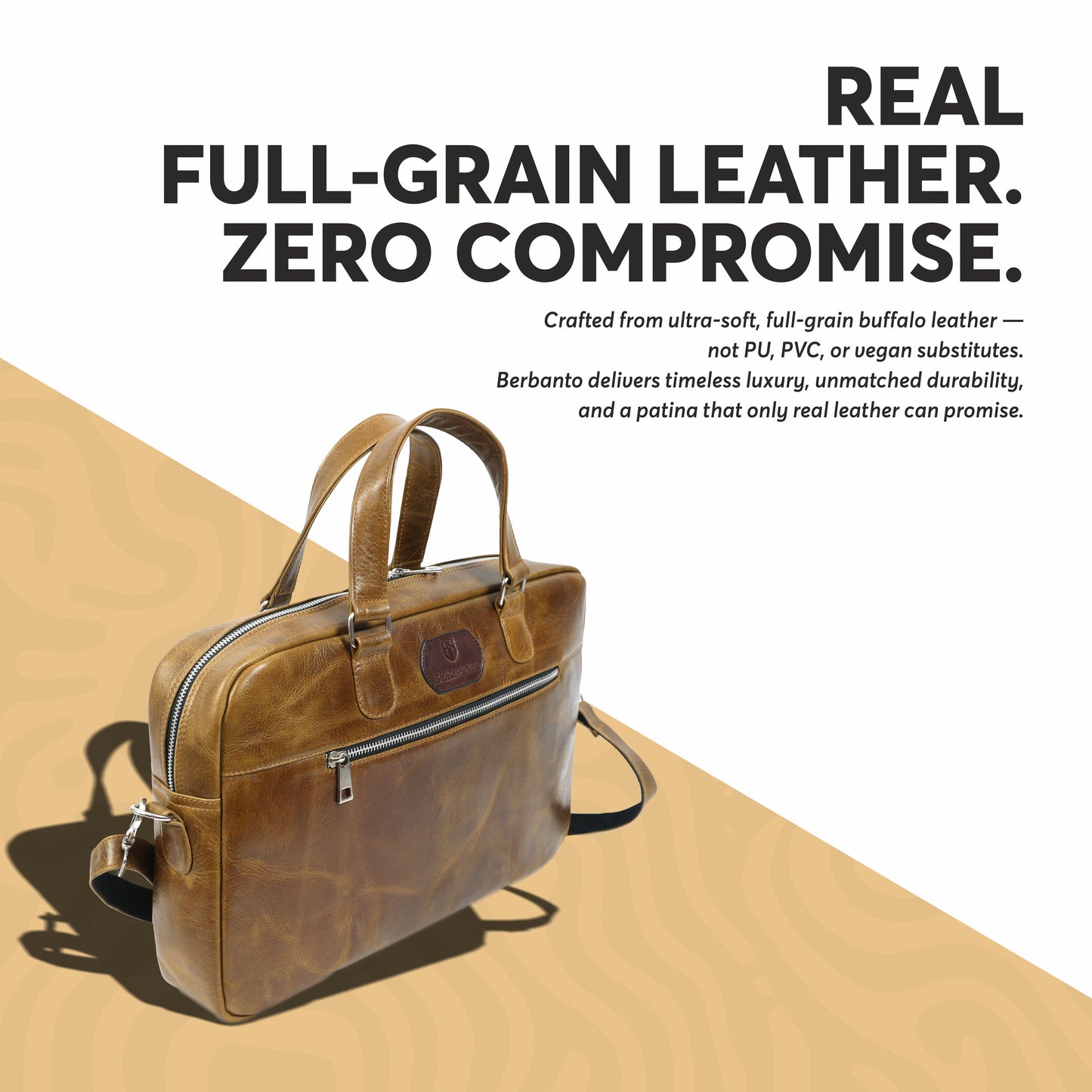Tan Full-Grain Crunch Leather Laptop Bag