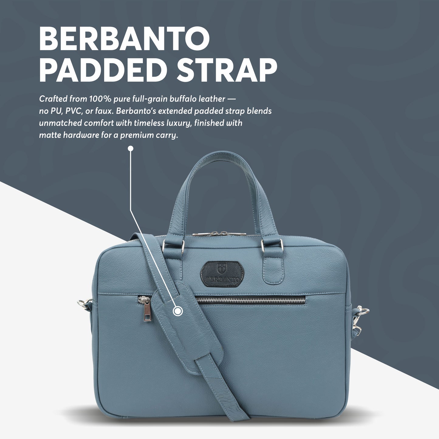 Steel-Blue Full-Grain Leather Laptop Bag