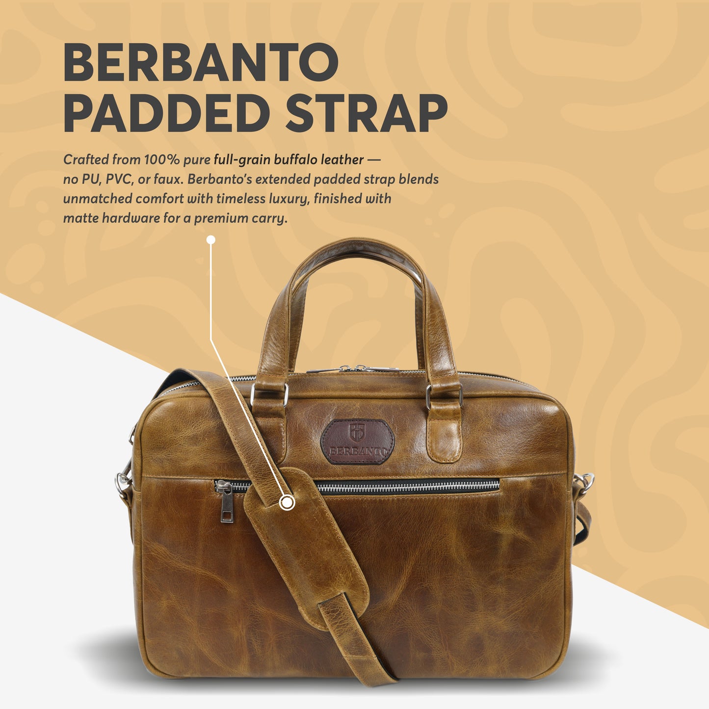 Tan Full-Grain Crunch Leather Laptop Bag