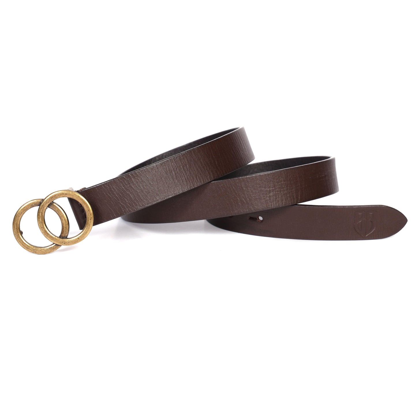 Brown Leather Belt for Women with Round Antique Buckle