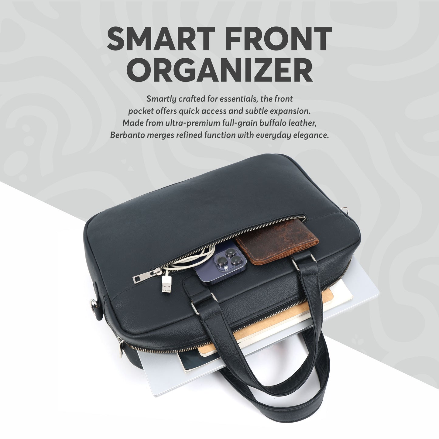Black Full-Grain Leather Laptop Bag
