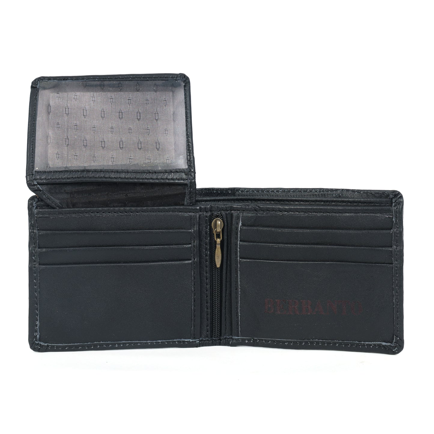 Handcrafted Gaucho Leather Wallet – Matt-Black Bifold with Sky-Blue & Black Patagonian Embroidery