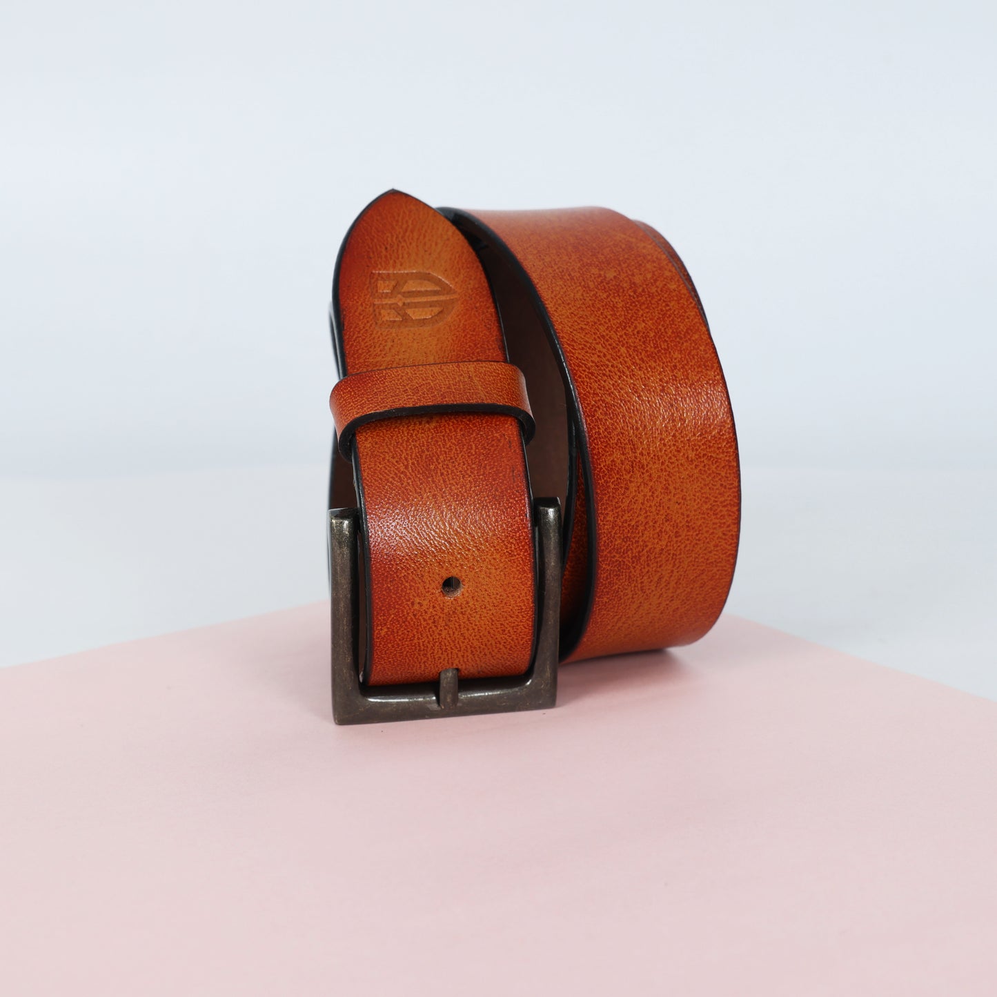 Tan Hand-Painted Leather Belt - Distressed with Antique Buckle