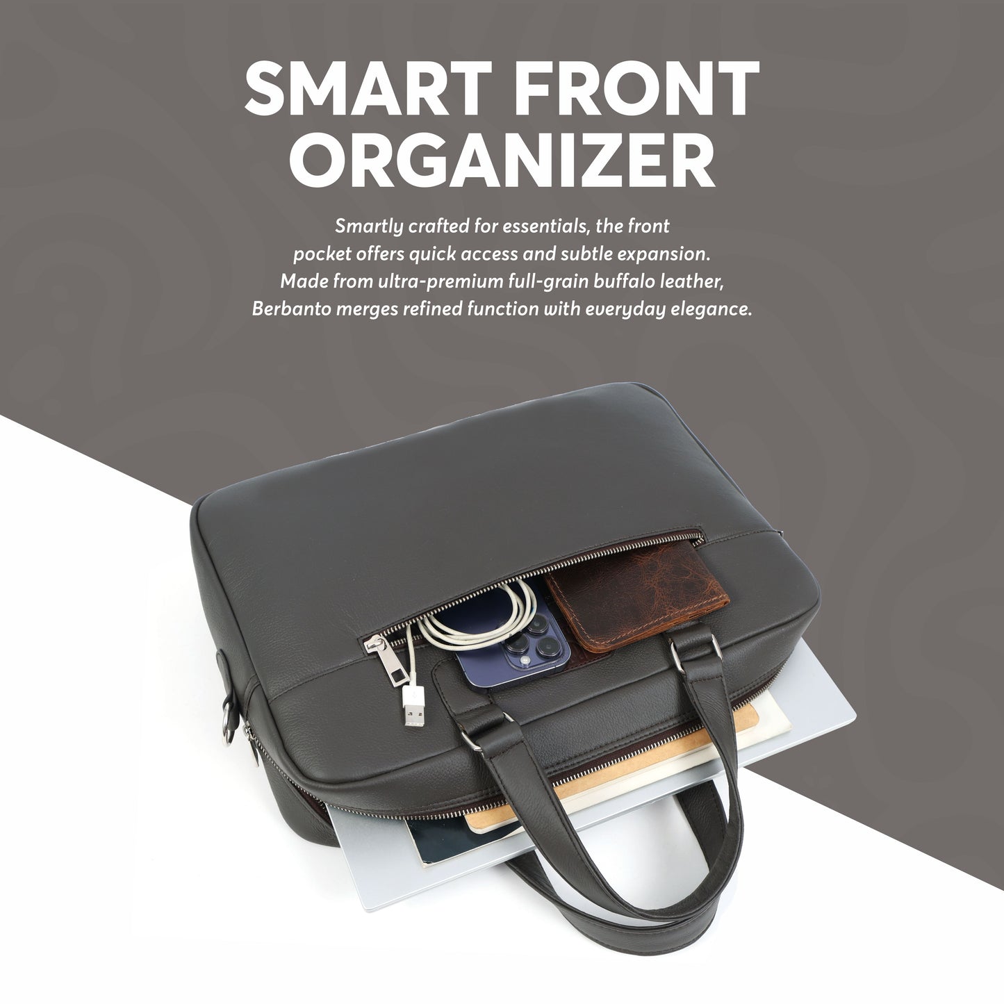 Dark Brown Full-Grain Leather Laptop Bag
