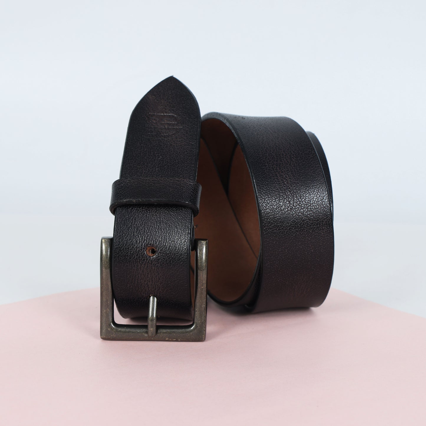 Black Hand-Painted Leather Belt - Distressed with Antique Buckle
