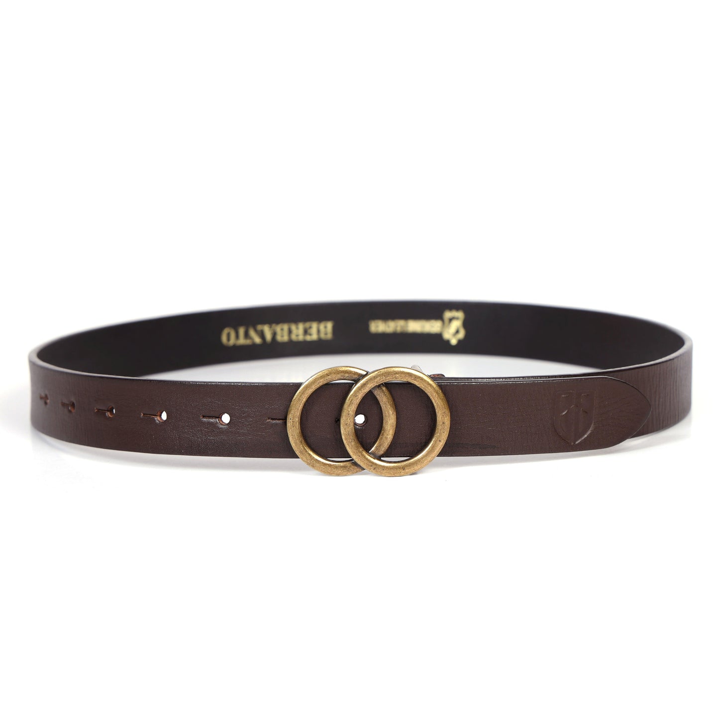 Brown Leather Belt for Women with Round Antique Buckle