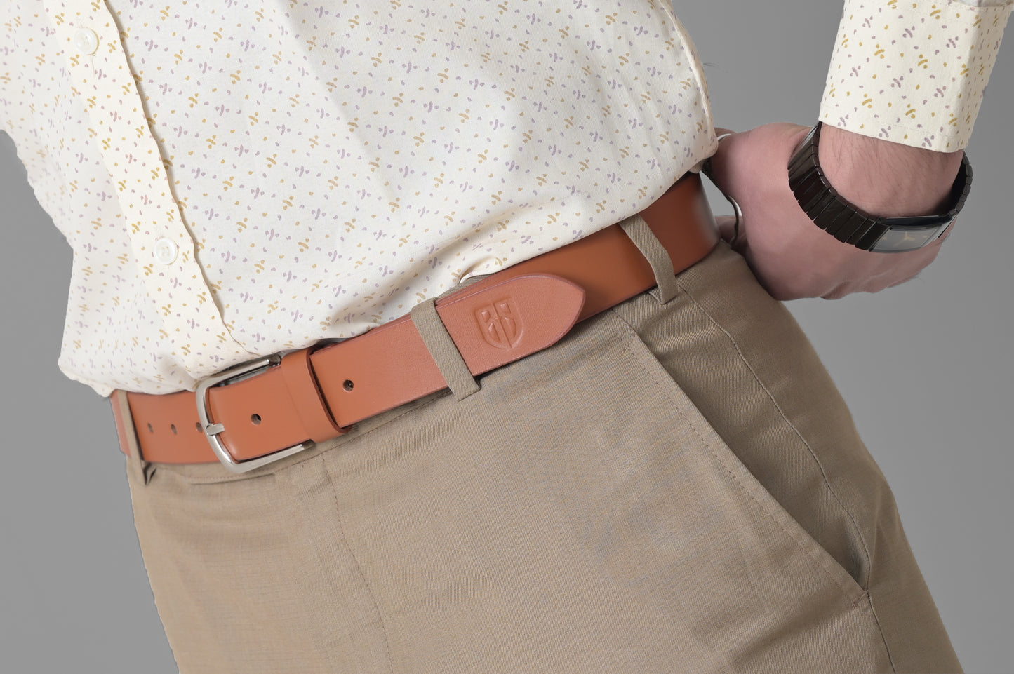 Tan Leather Belt with Shiny Silver Buckle
