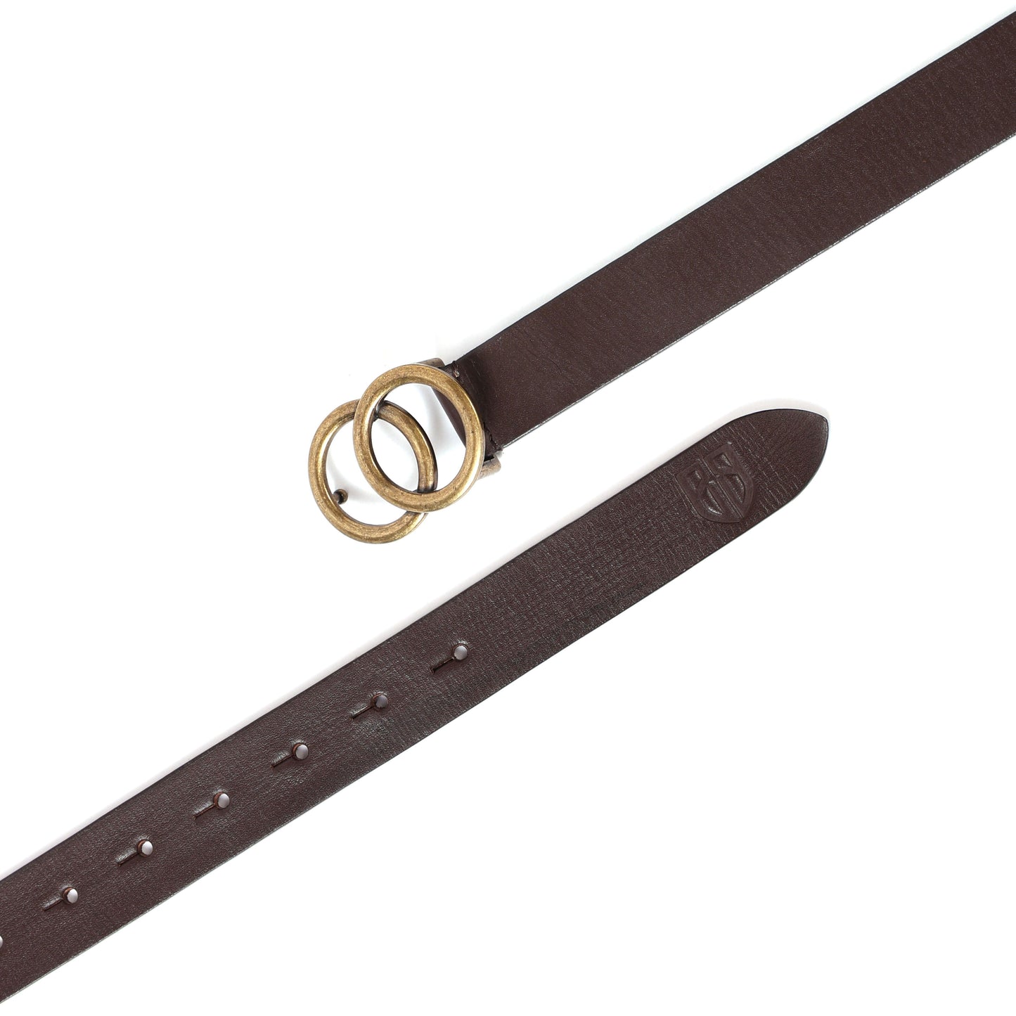 Brown Leather Belt for Women with Round Antique Buckle