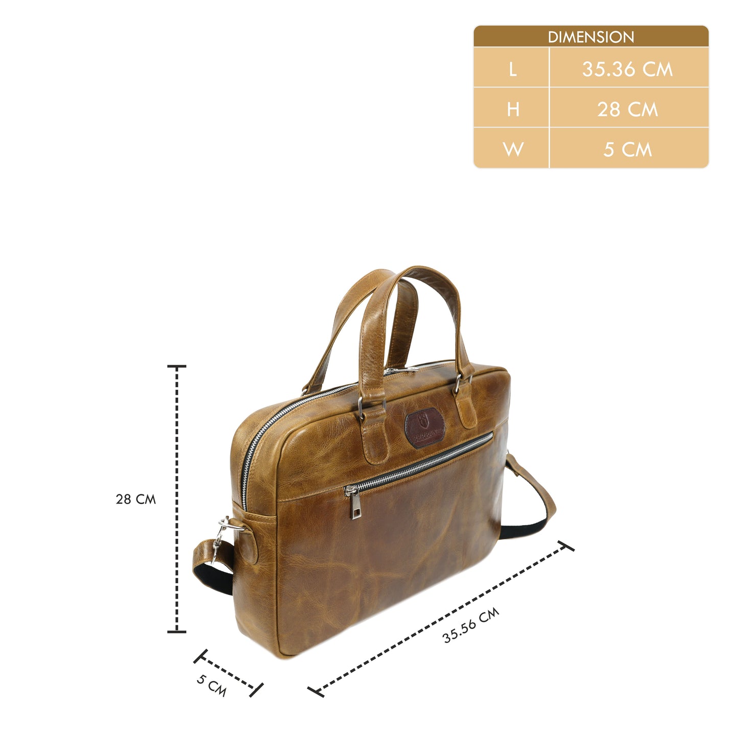 Tan Full-Grain Crunch Leather Laptop Bag
