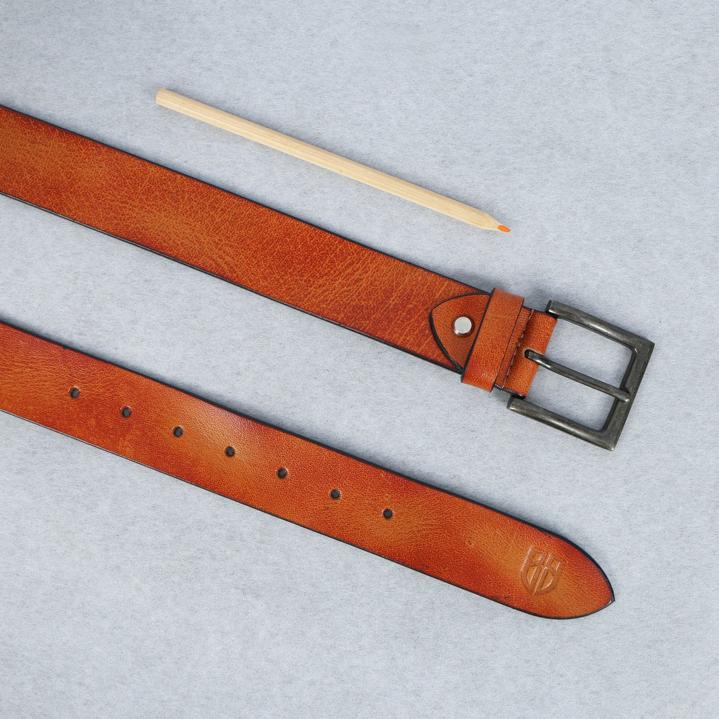 Tan Hand-Painted Leather Belt - Distressed with Antique Buckle