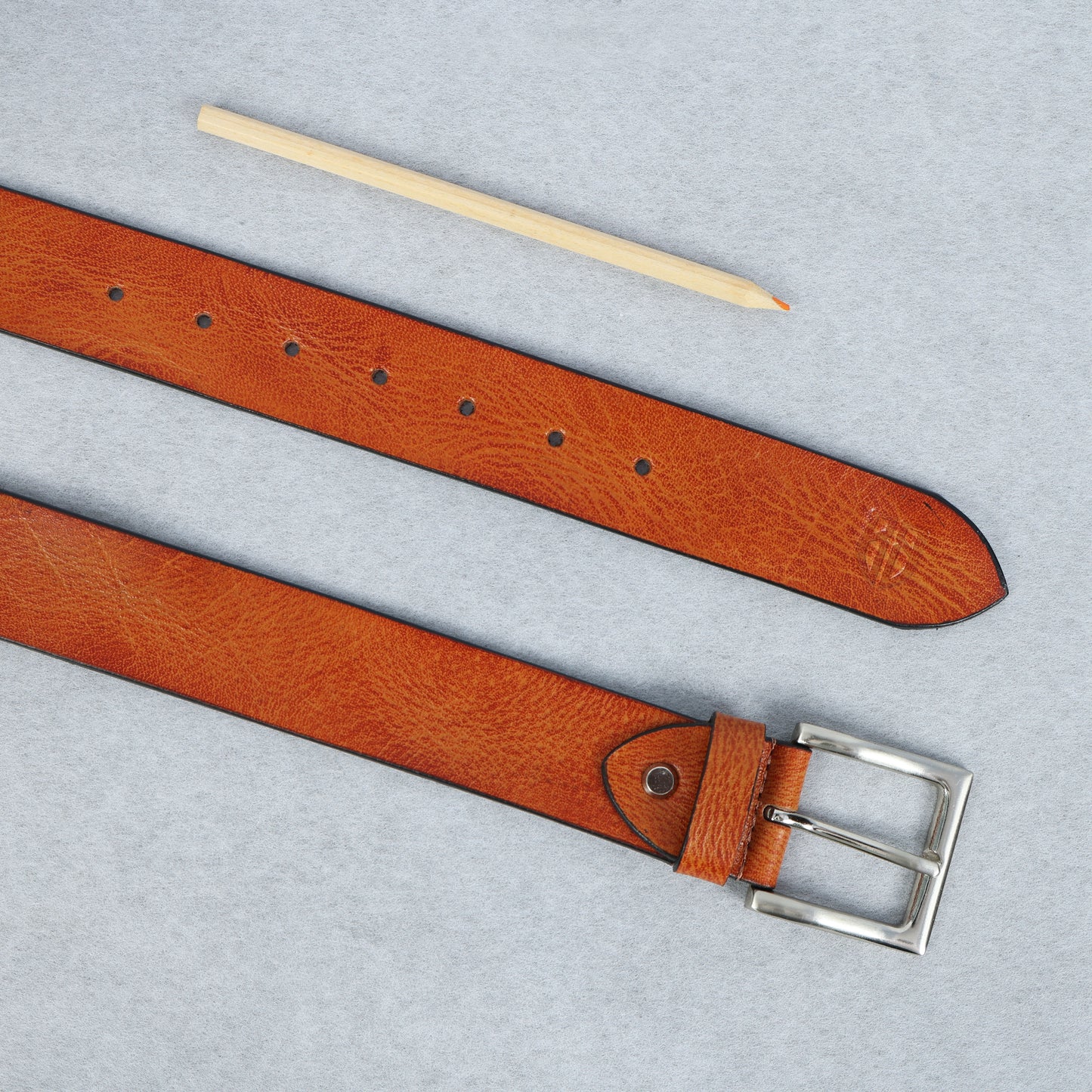 Tan Hand-Painted Leather Belt - Distressed with Silver Buckle