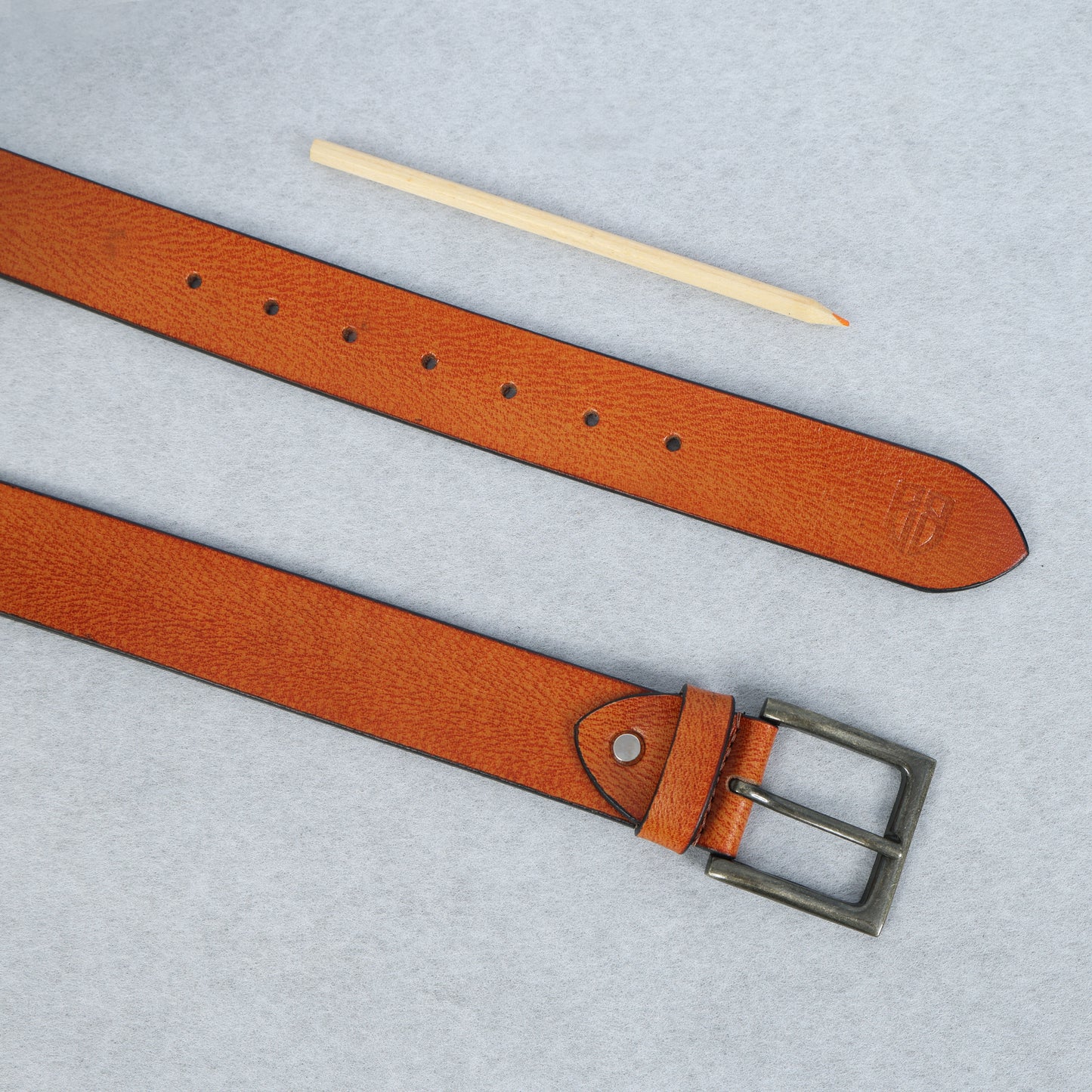 Tan Hand-Painted Leather Belt - Tree Pattern with Antique Buckle
