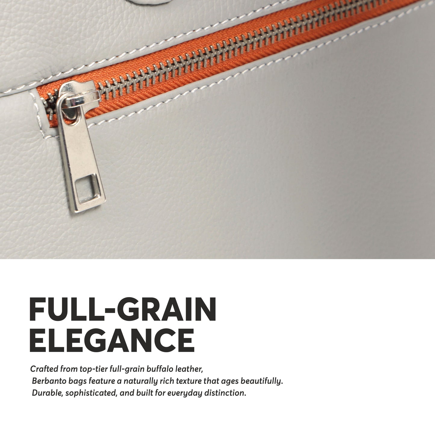Beige Full-Grain Leather Laptop Bag