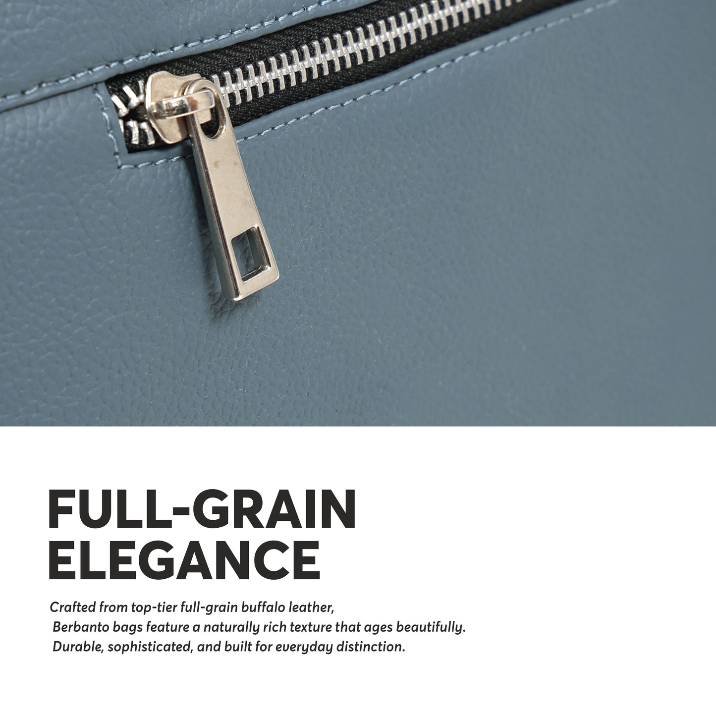 Steel-Blue Full-Grain Leather Laptop Bag