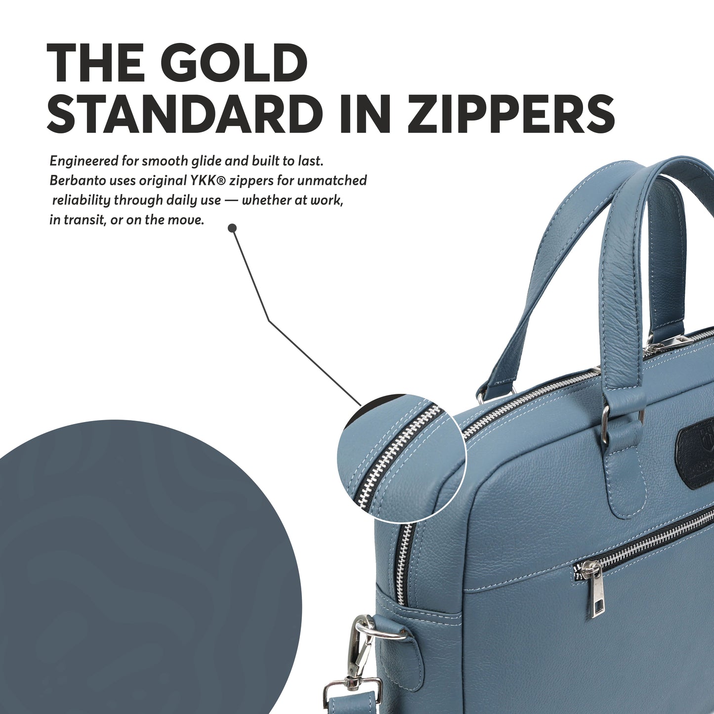 Steel-Blue Full-Grain Leather Laptop Bag