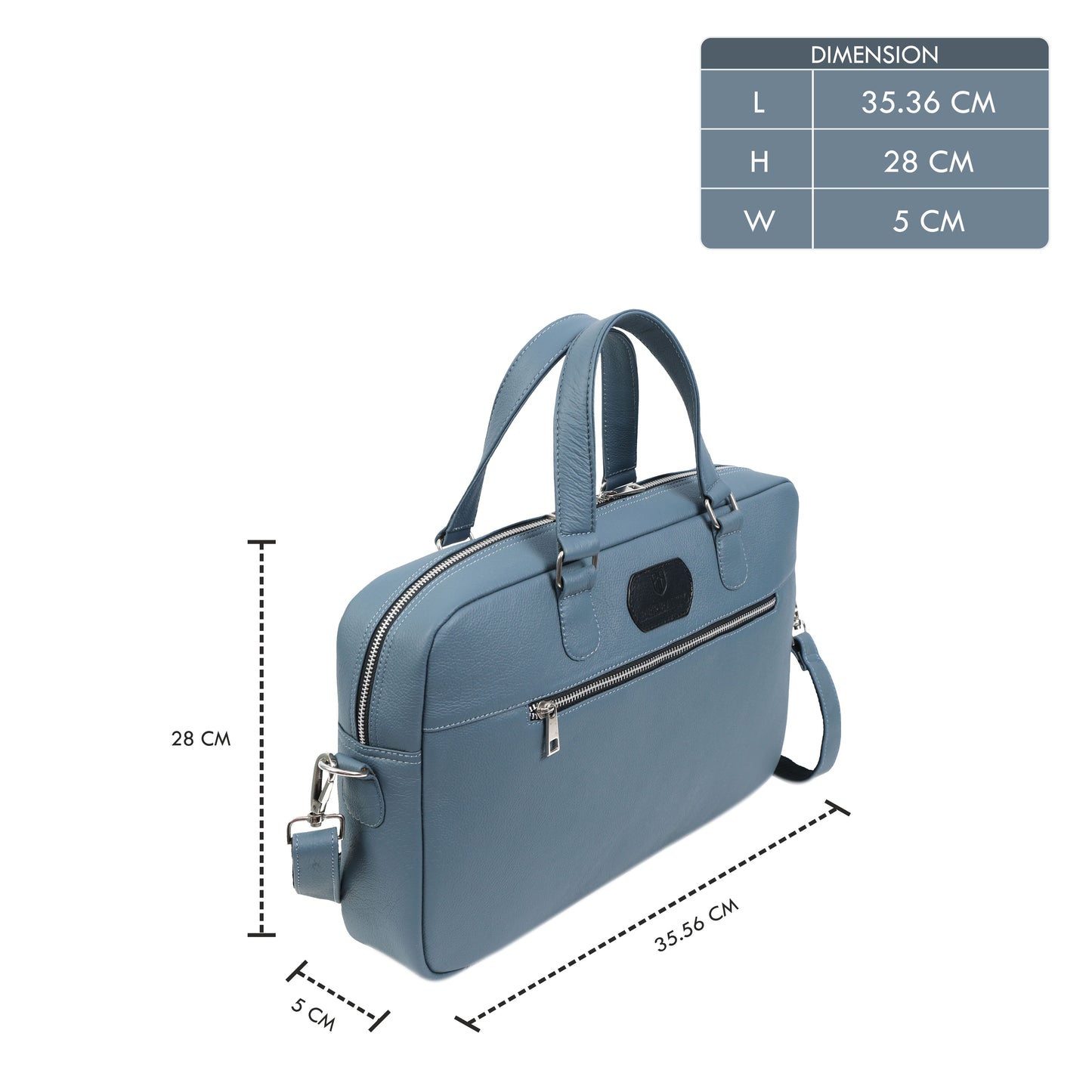 Steel-Blue Full-Grain Leather Laptop Bag