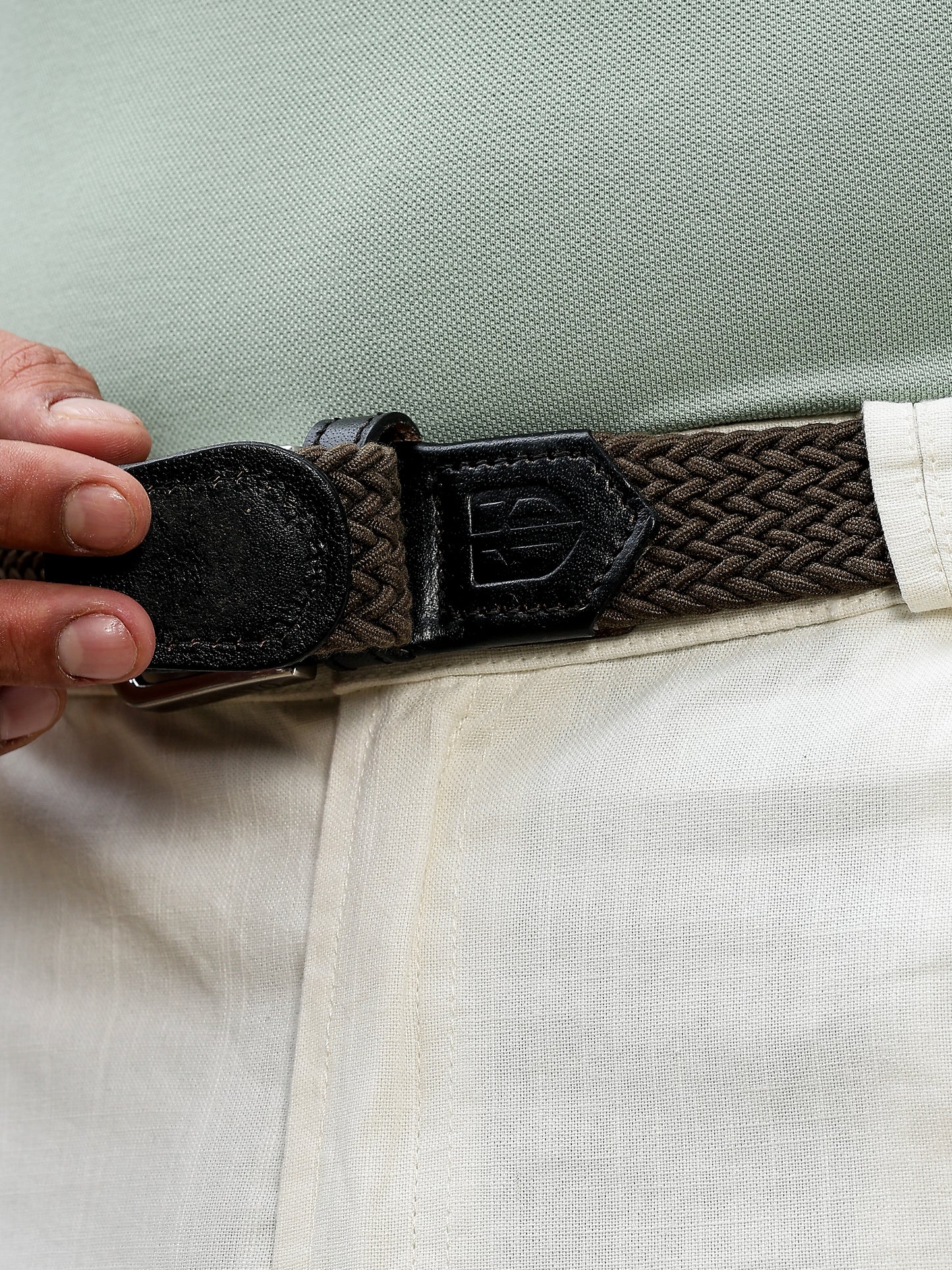 Golf Stretch Belt – Olive Green with Black Leather Trim