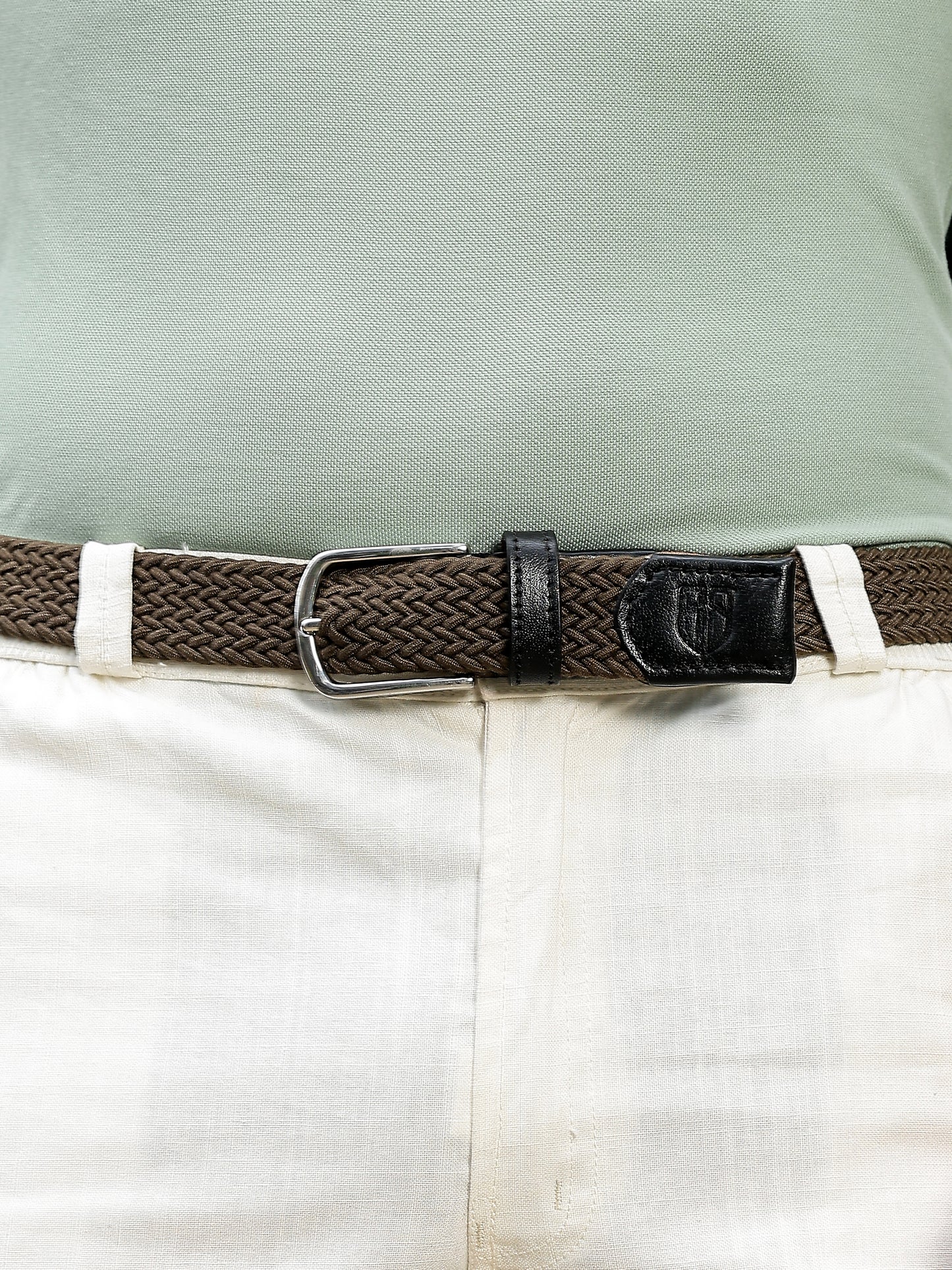 Golf Stretch Belt – Olive Green with Black Leather Trim