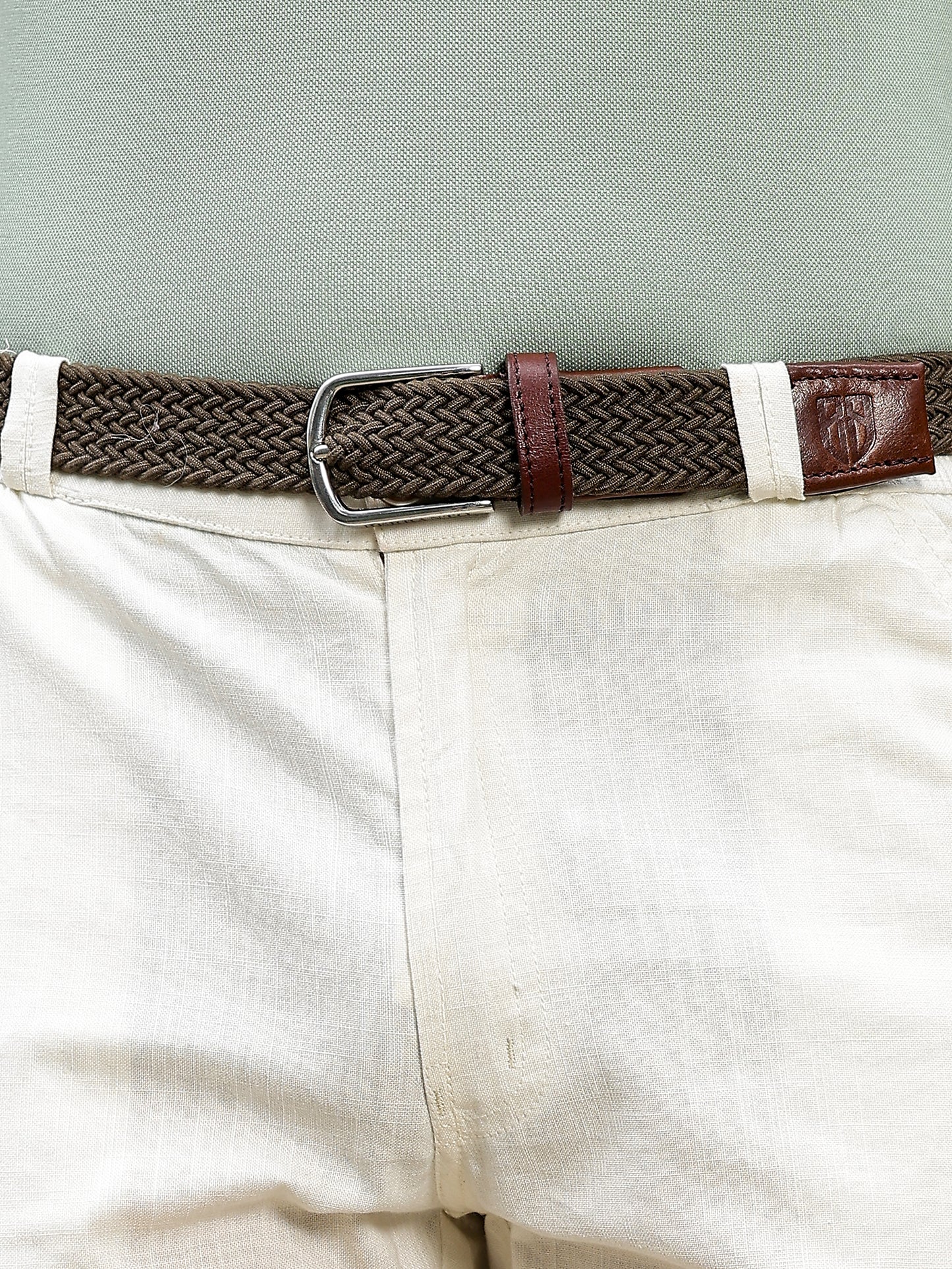 Golf Stretch Belt – Olive Green with Brown Leather Trim