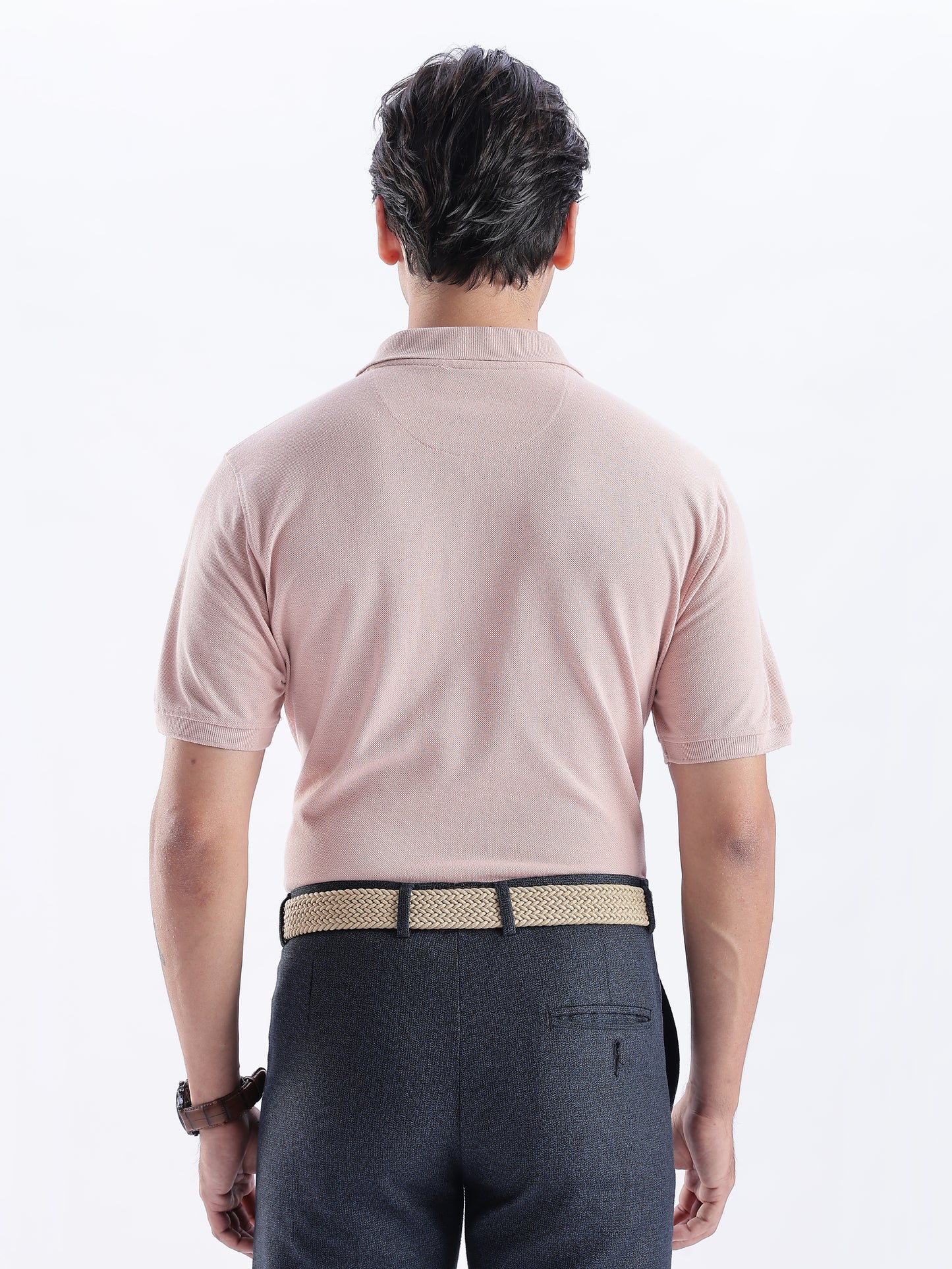 Golf Stretch Belt – Classic Beige with Brown Leather Trim