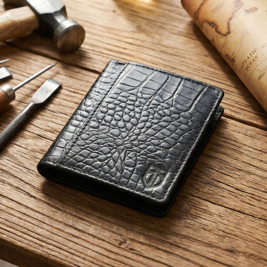 Berbanto Obsidian Croco Bifold Wallet – Full-Grain Leather