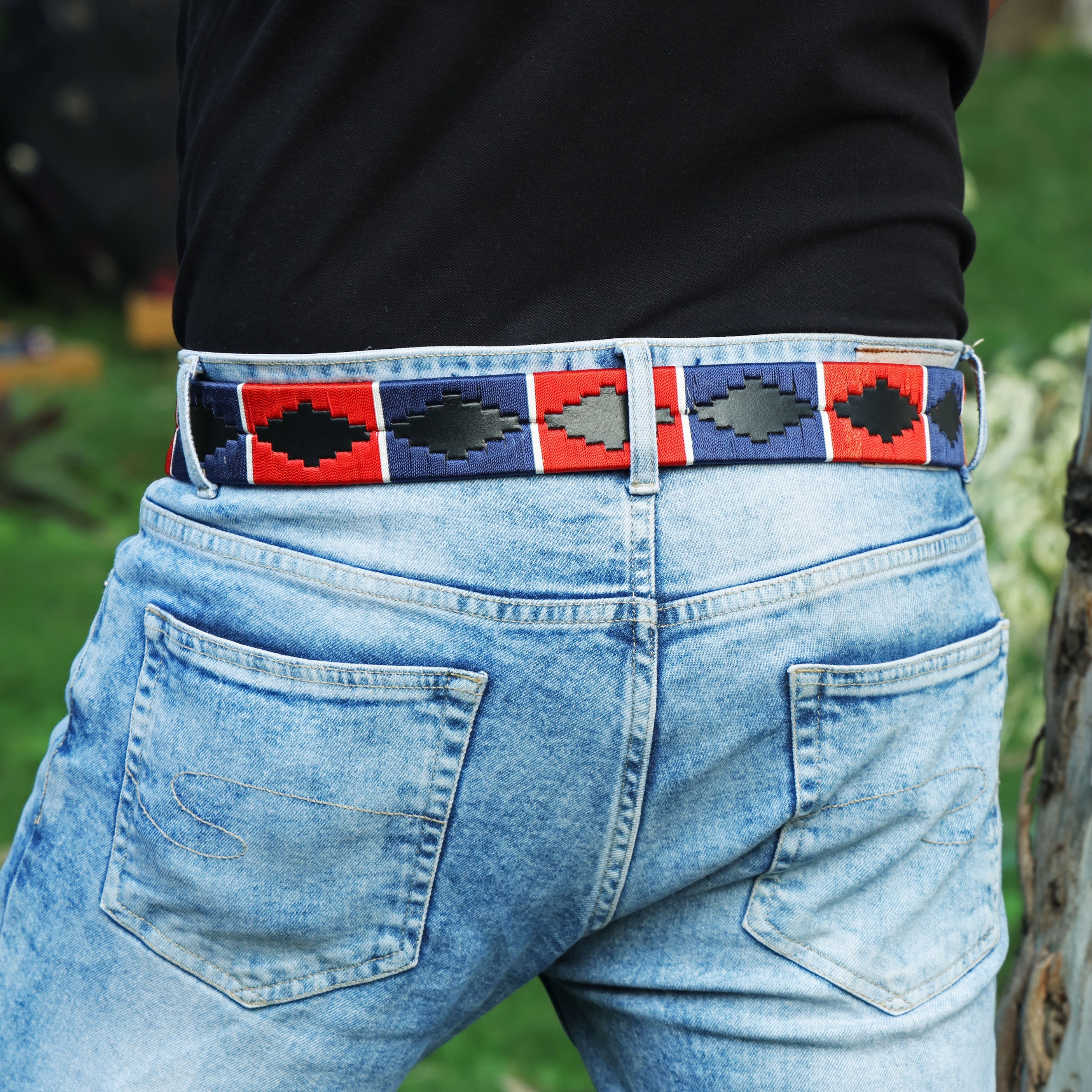 Polo Woven Black Leather Belt – Handcrafted Argentinian-Inspired Embroidered Belt with Golden Buckle