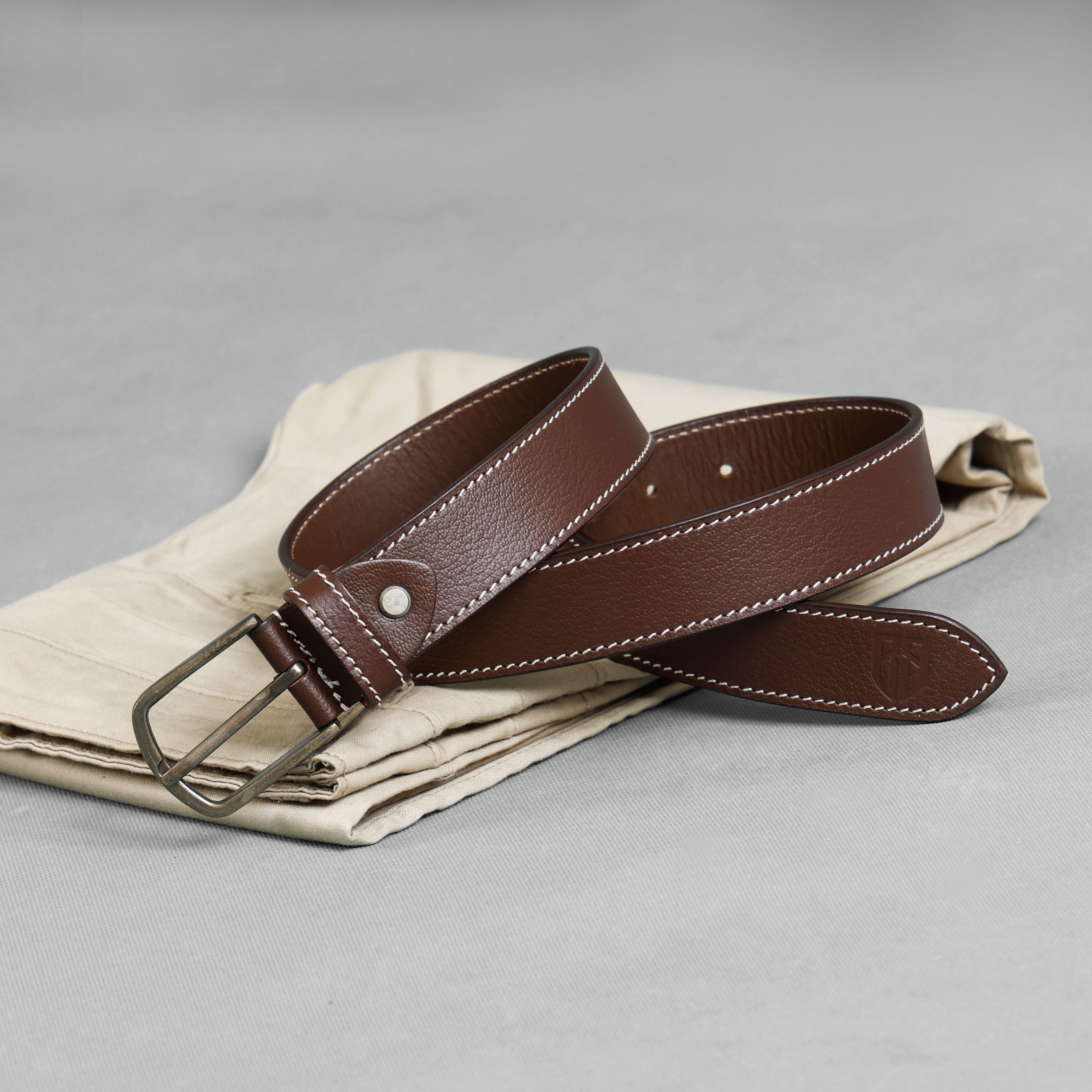 Berbanto Cambridge Stitch Leather Belt - Cognac Brown