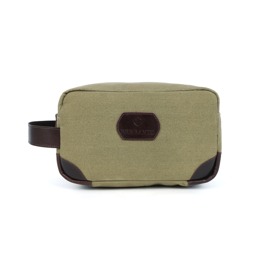 Urban Voyager Dopp Kit – Olive Canvas & Brown Leather Travel Toiletry Bag