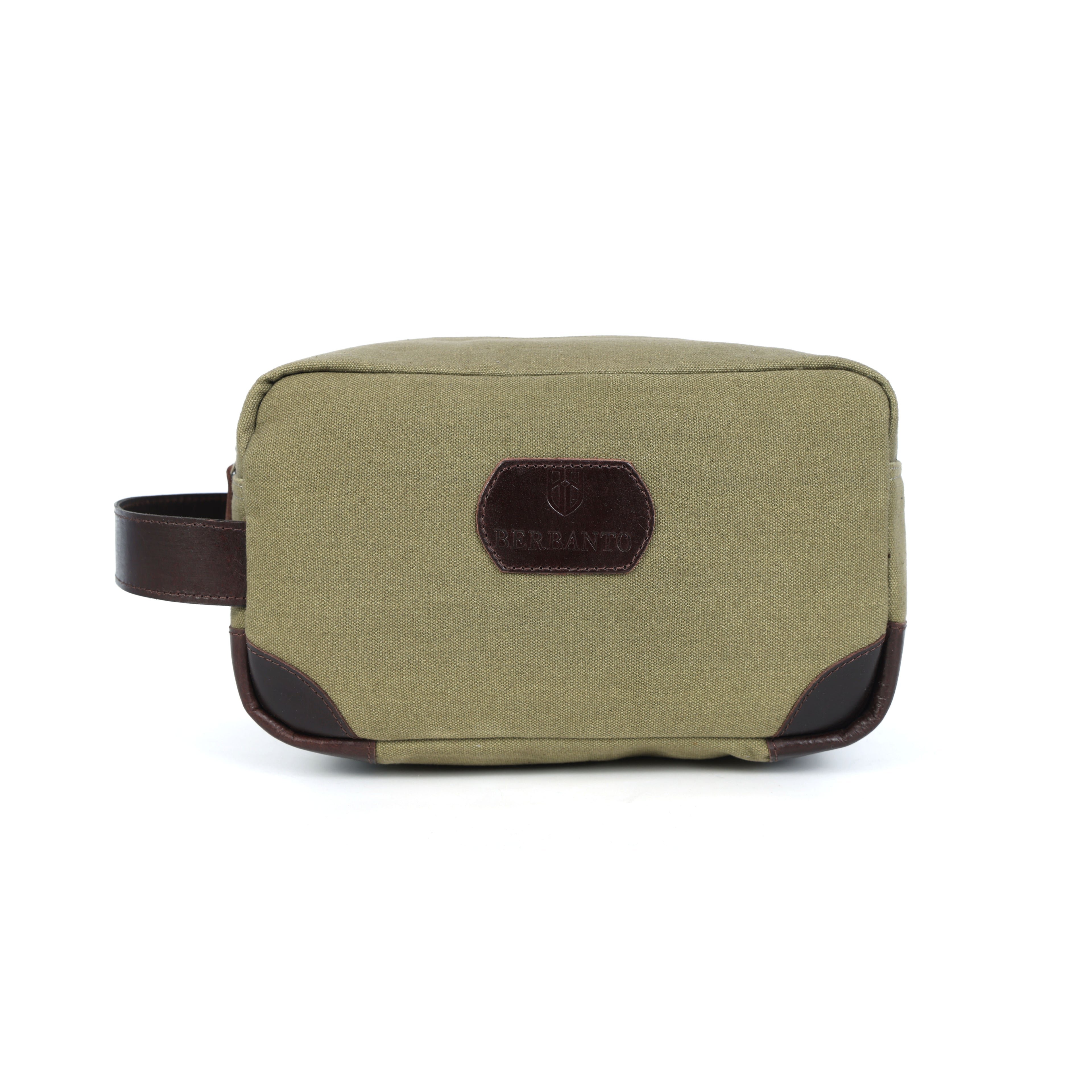 Urban Voyager Dopp Kit – Olive Canvas & Brown Leather Travel Toiletry Bag
