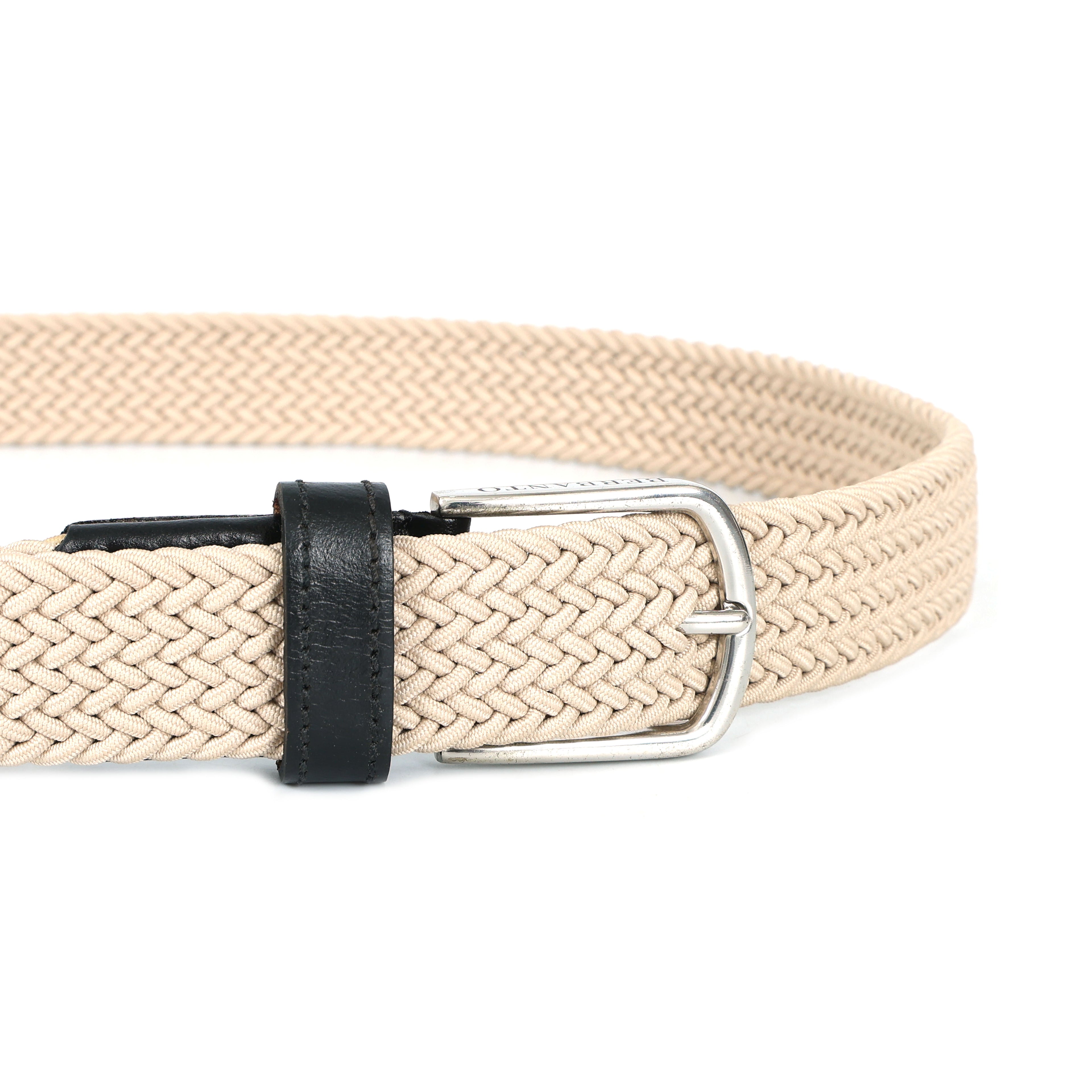 Golf Stretch Belt – Classic Beige with Black Leather Trim